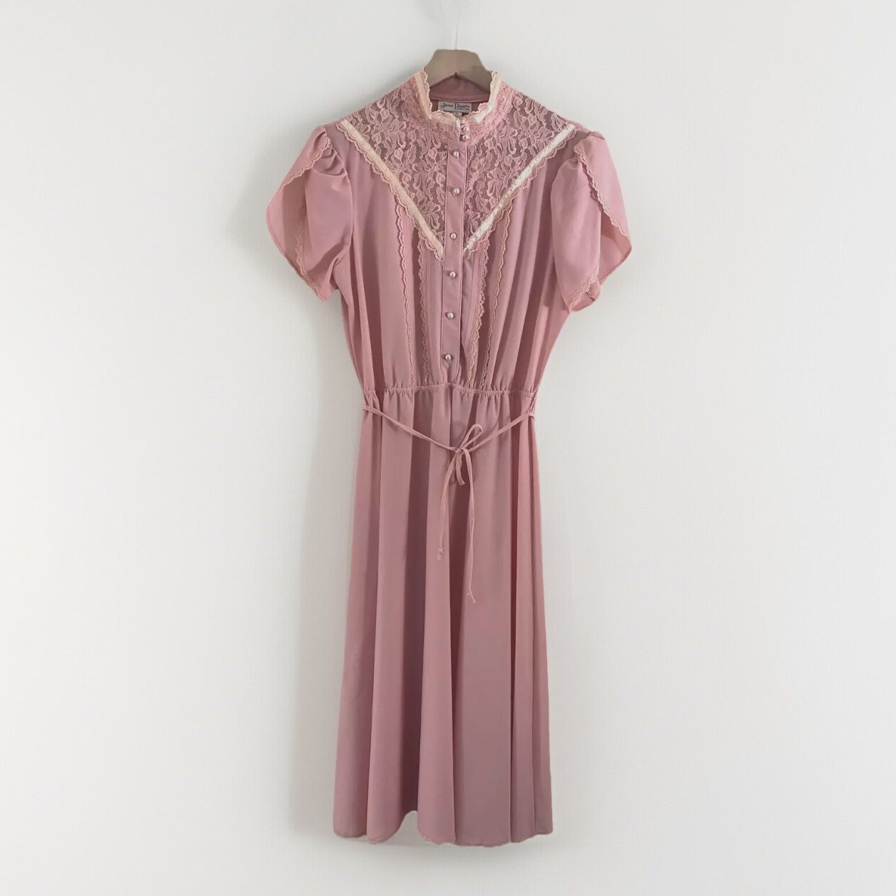Vtg Jane Baar Pink Tulip Sleeve Dress Sz M Prairie Southern Belle Coquette