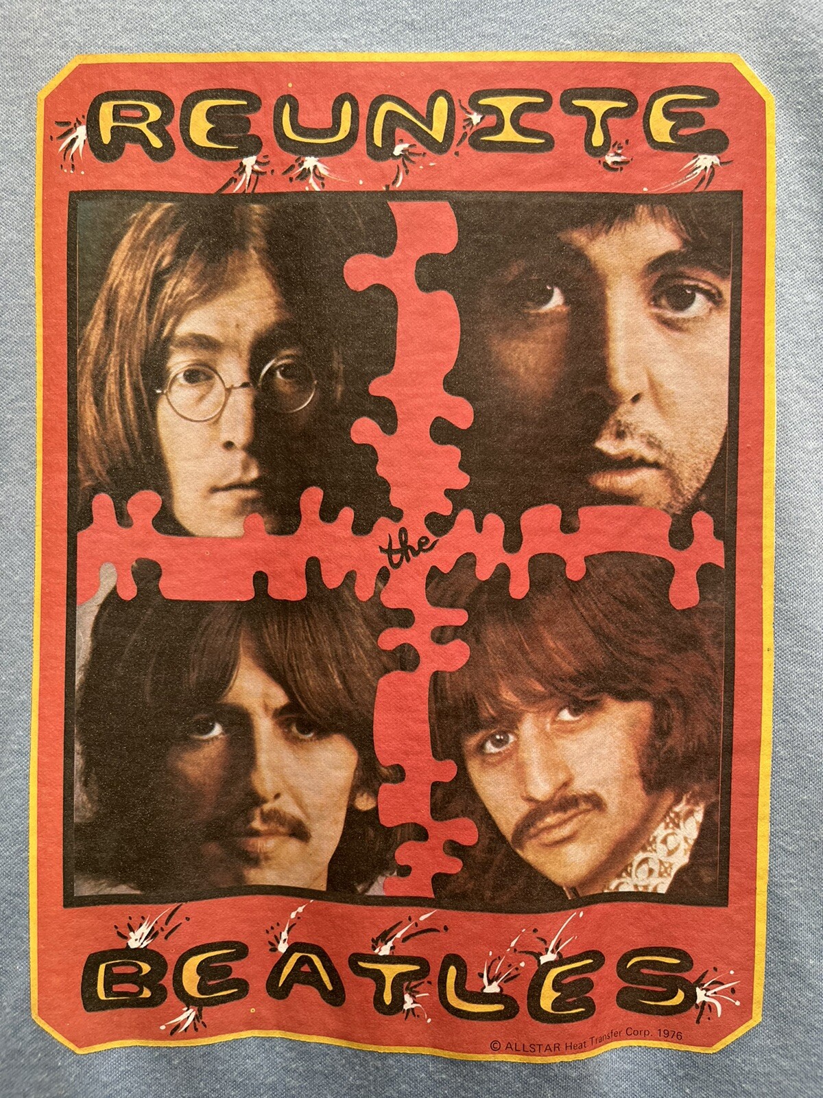 VTG BEATLES Reunite 1976 Tee T shirt Top Women Blue French tee Size Small