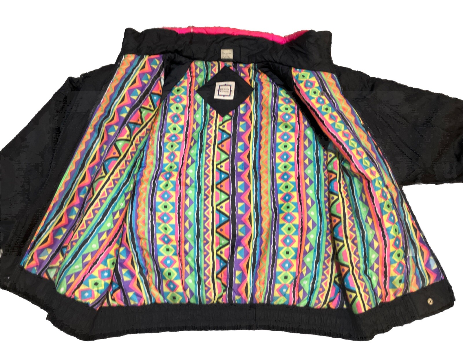 90s Vintage Nylon Jacket Womens Large Black Retro Neon Pink Skiwear Mixed Blues
