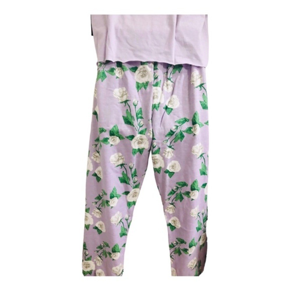 Selena purple white green floral crop shirt & joggers set size large brand new