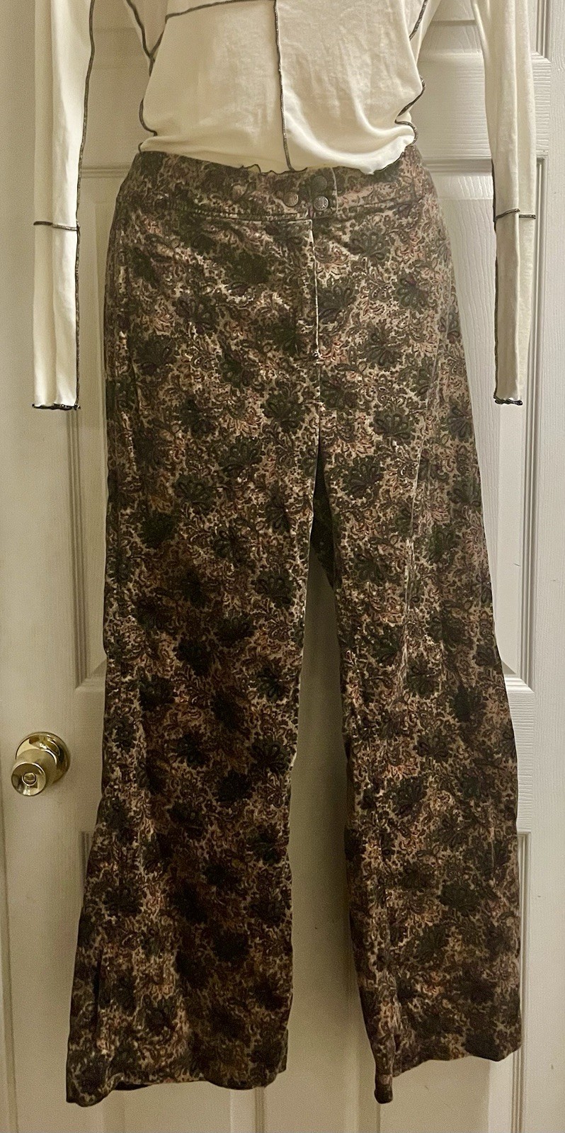 Vintage Illah California Velvet Paisley Brown Bell Bottom Pants Size 11-12