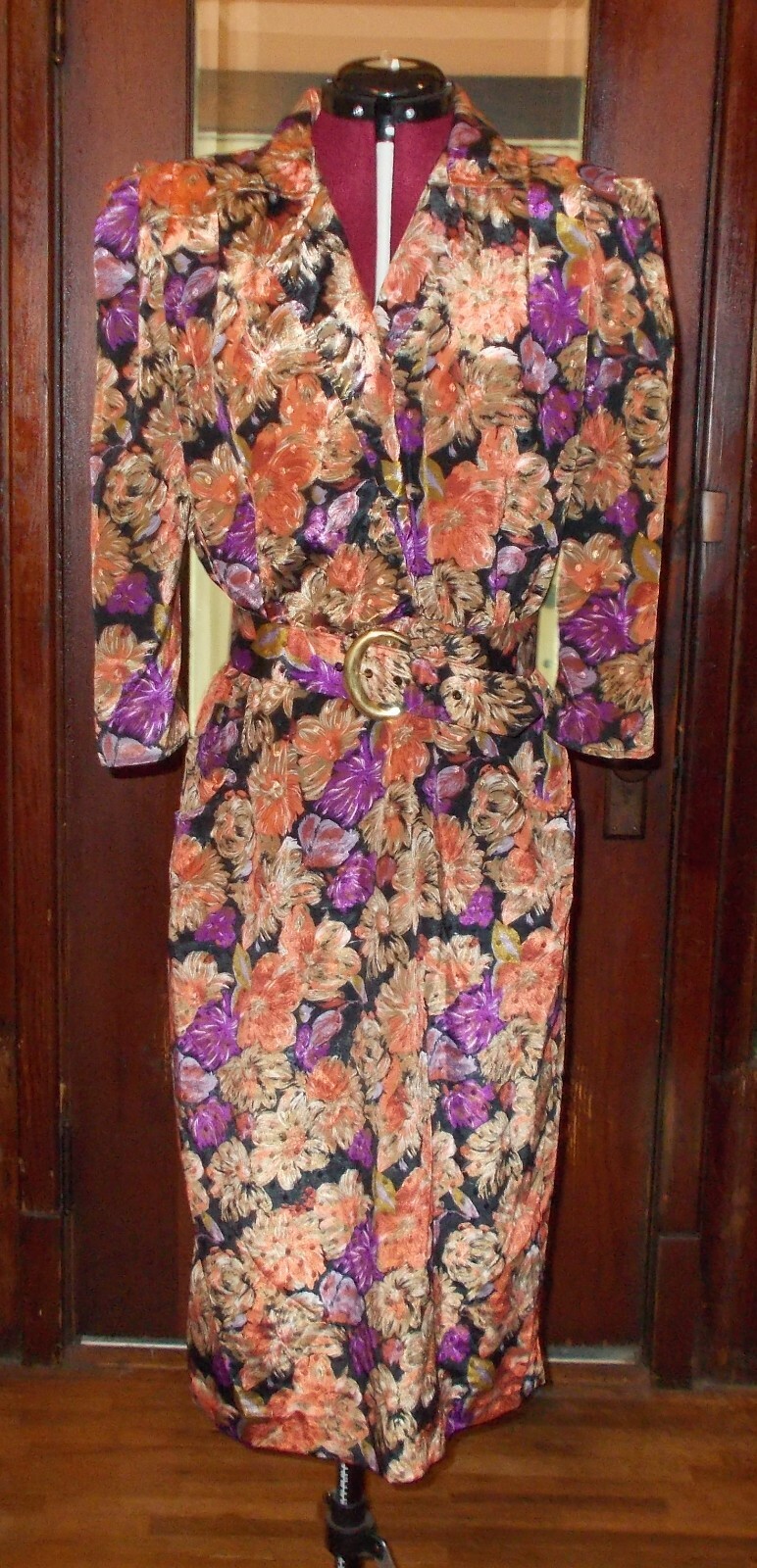 Vintage 1970s FLORAL DRESS SHELLY MICHAELS Size 11/12 Padded Shoulders