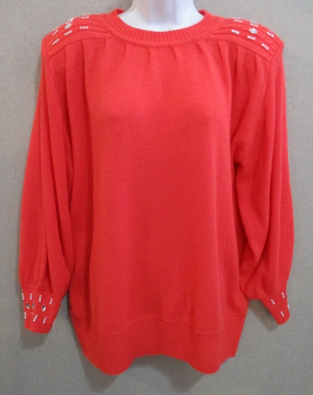 VTG 90’s Maurada Sweater Plus Size 1X Beaded Acrylic Tunic Paded Shoulders