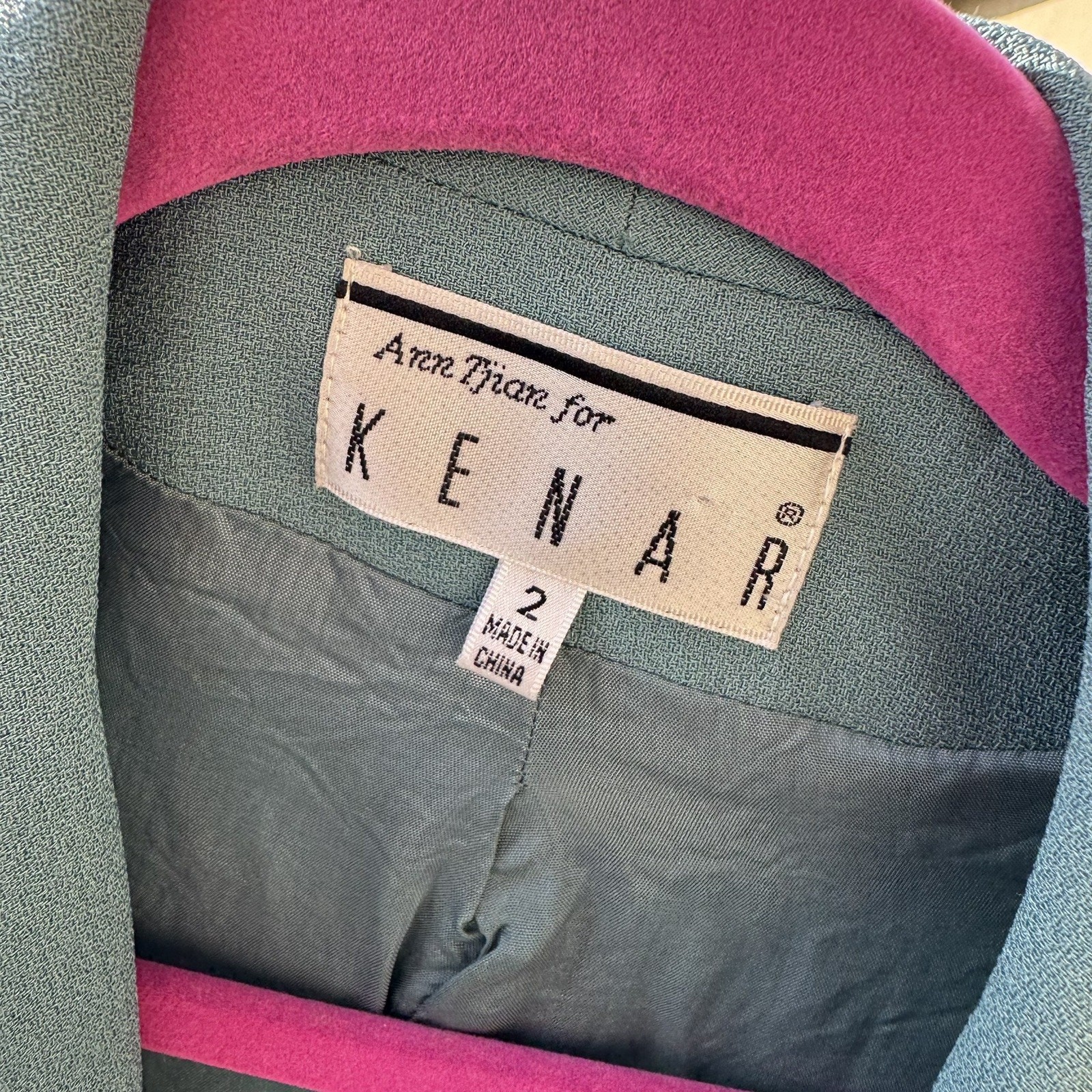 Vintage 80s Ann Tjian For Kenar Sea Foam Green Long Overcoat Blazer Size Small