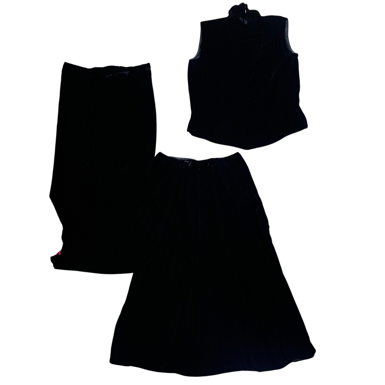 50s Black Velvet Lot Sleeveless Mock Neck Top Maxi Skirt Set Women’s L/XL
