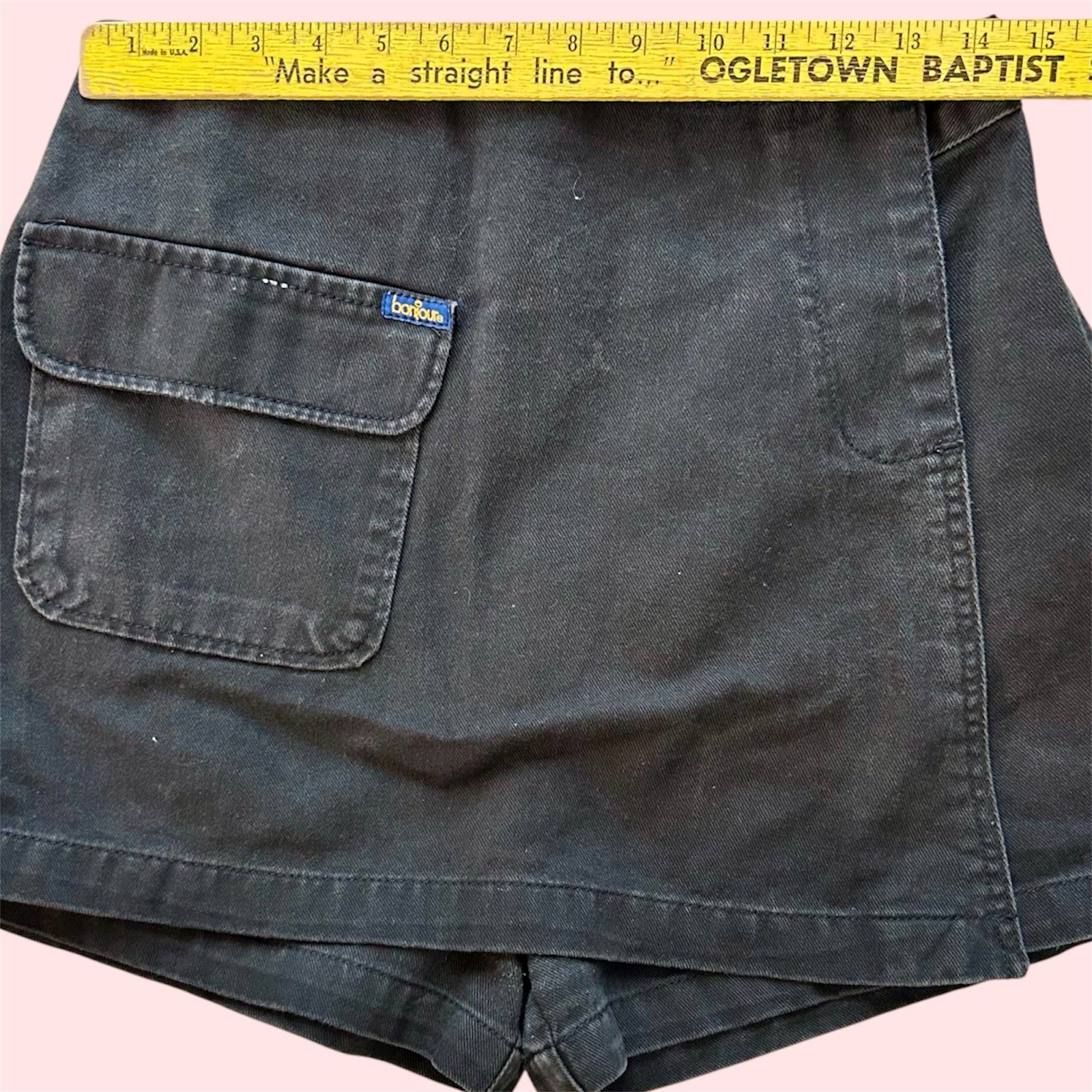 Vintage Bonjour Jeans Black Denim Skort Faux Wrap Short Shorts Skirt 13/14