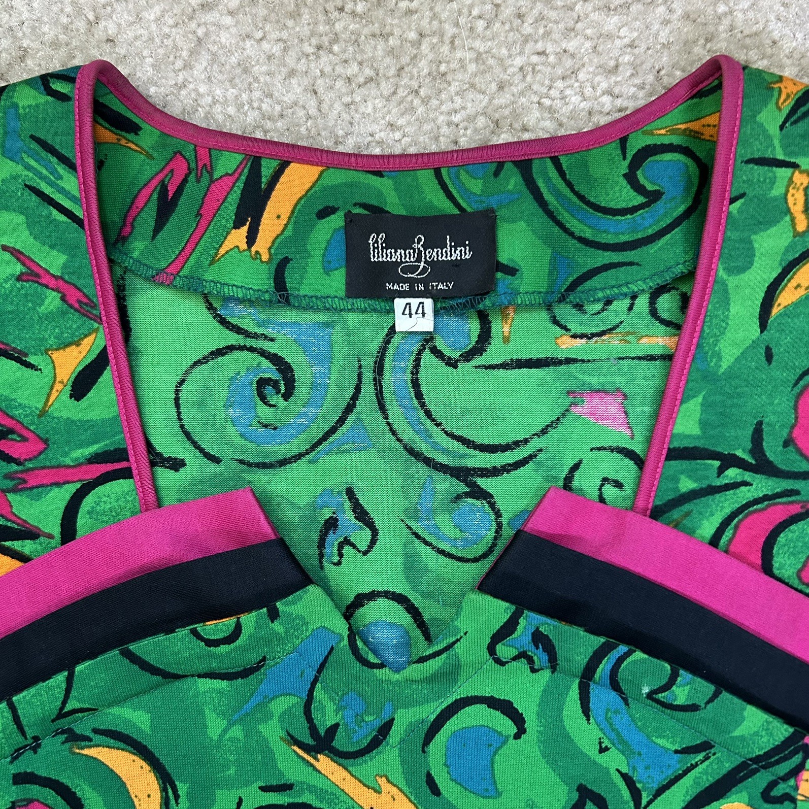 Italy VTG 60s 70s Psychedelic Mod Shift Dress Green Pink Avant-Garde Statement