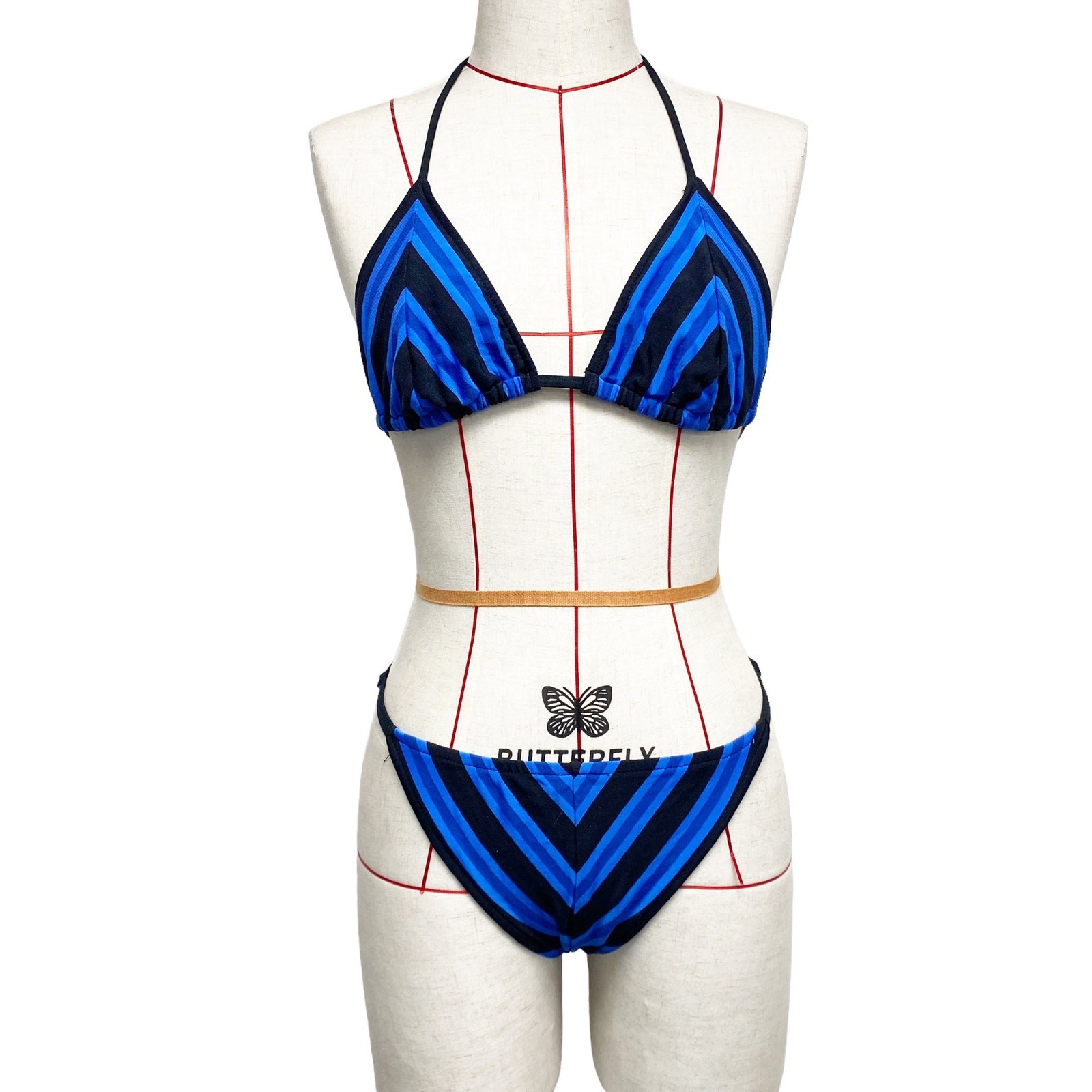 Vintage La Blanca Womens Size 12 Blue Striped Bikini Set