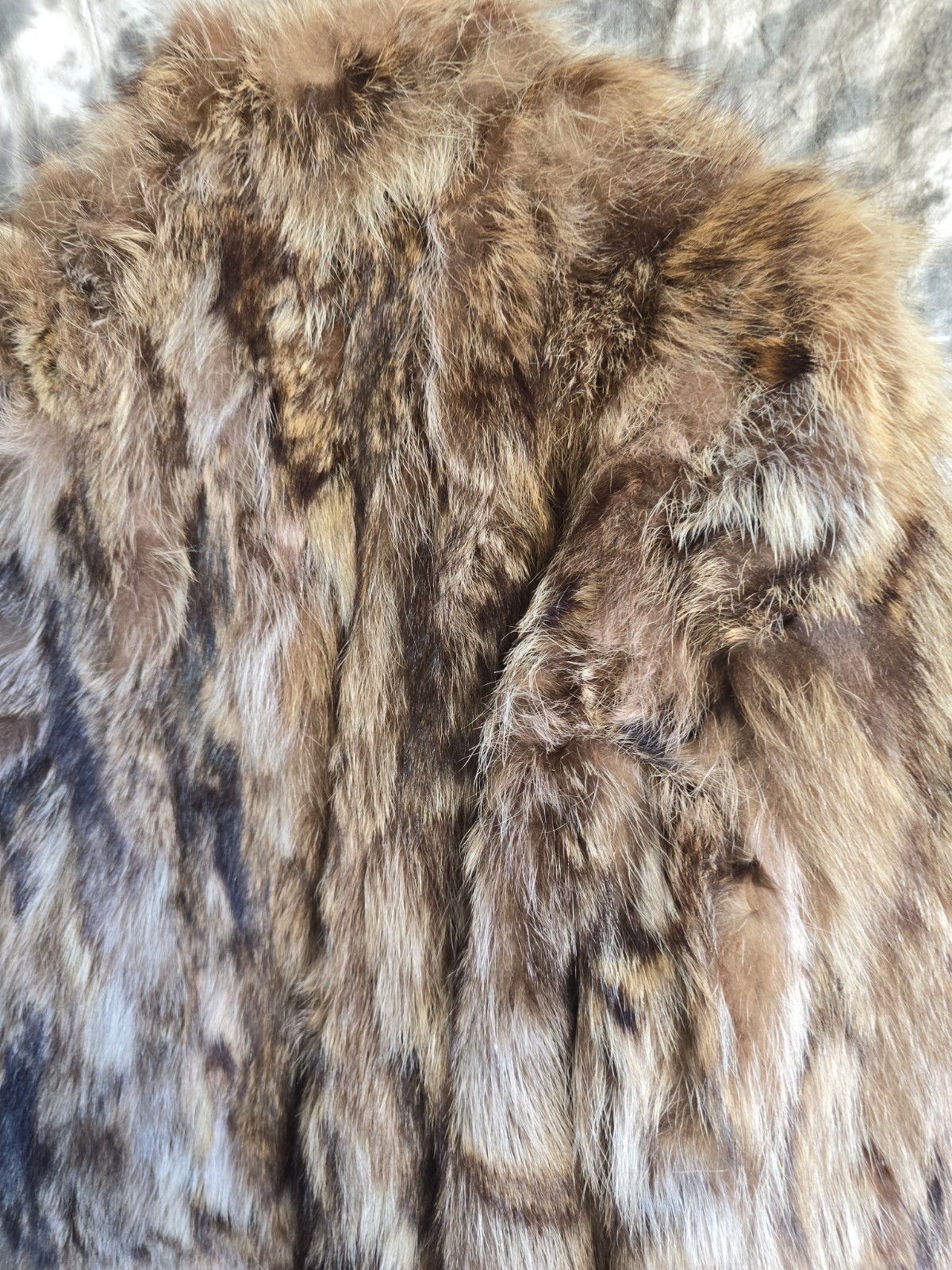 Raccoon Fur Coat Womens Brown Full Pelt Hip Length Plush Winter Size M L