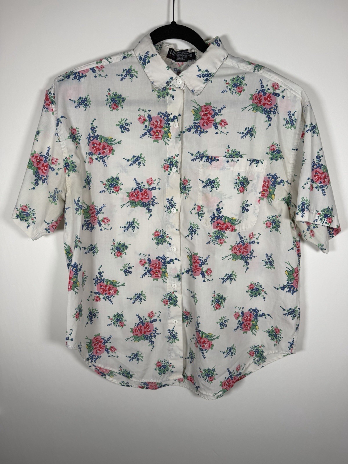 Vintage 80s Liz Thomas white floral cottagecore indie retro preppy camp shirt XL