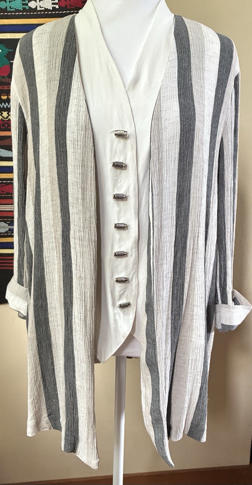 Vintage 90s Striped Jacket Attached Blouse Size L XL Lightweight Career USA