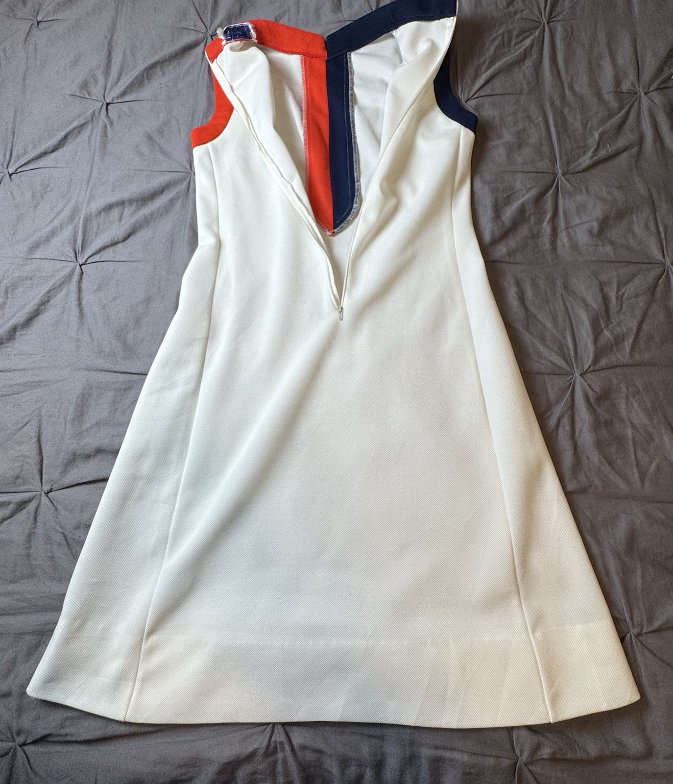 Vintage 1970s Lacoste Tennis Dress Sleeveless Shift Cut Red & Navy Trim Women XS