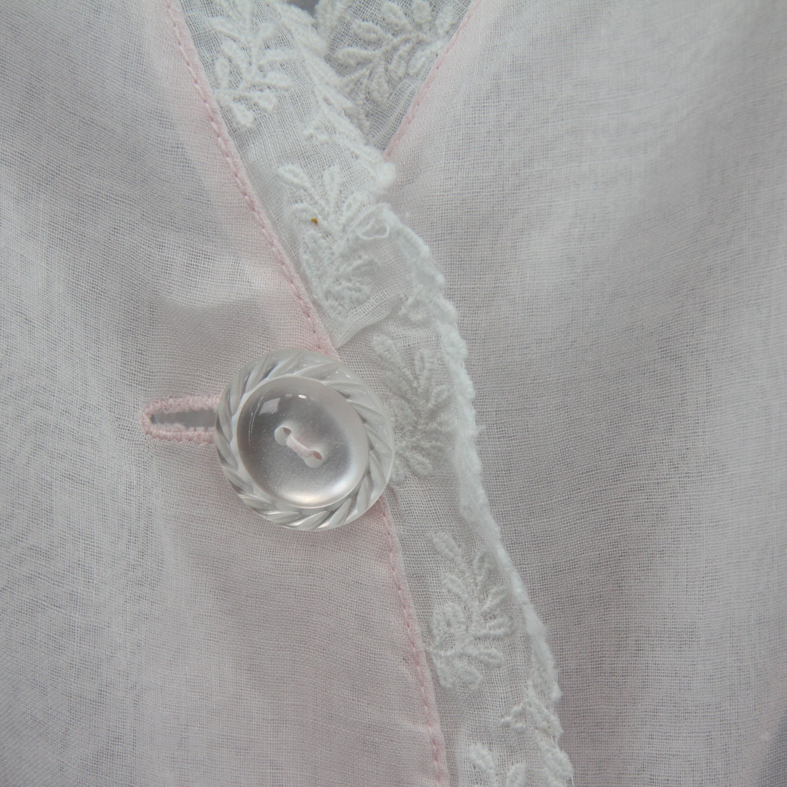 Vintage 1940s-50s Pink Organdy Embroidered Dress Lace Trim Hand Sewn Hem