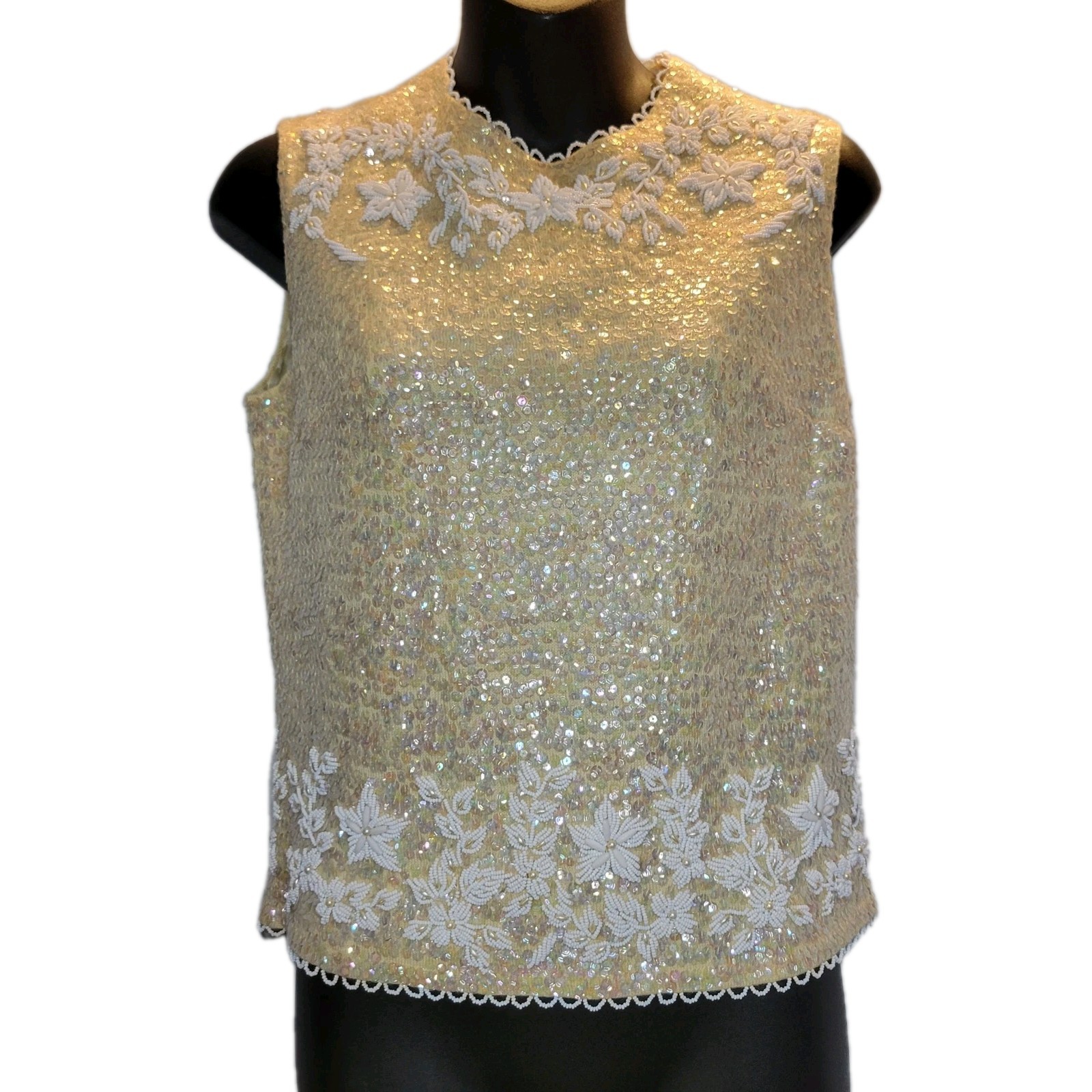 Vintage Stephen Chu Lambs Wool Beaded Sequin Sleeveless Sweater Factory Top