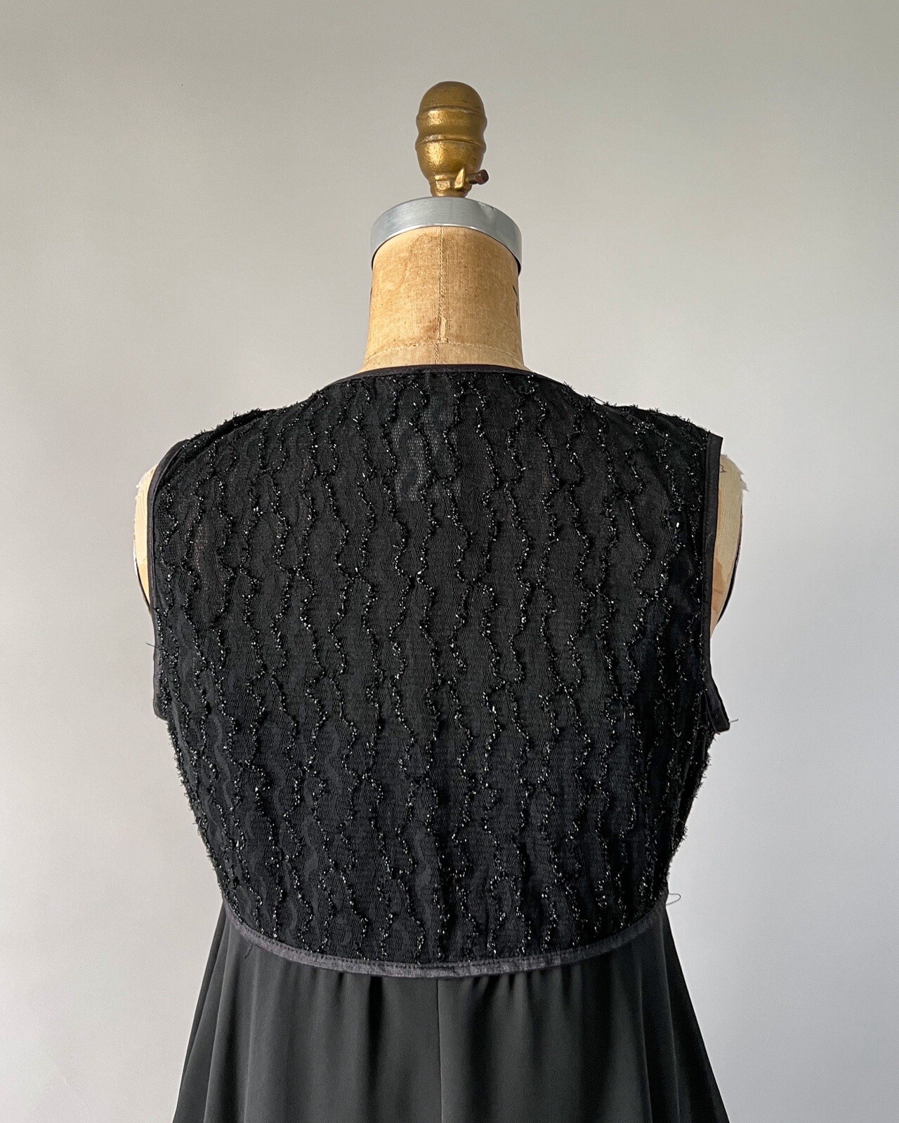 Vintage 1990s Black Chiffon Lace Babydoll Mini Slip Dress Sheer Overlay Sz M