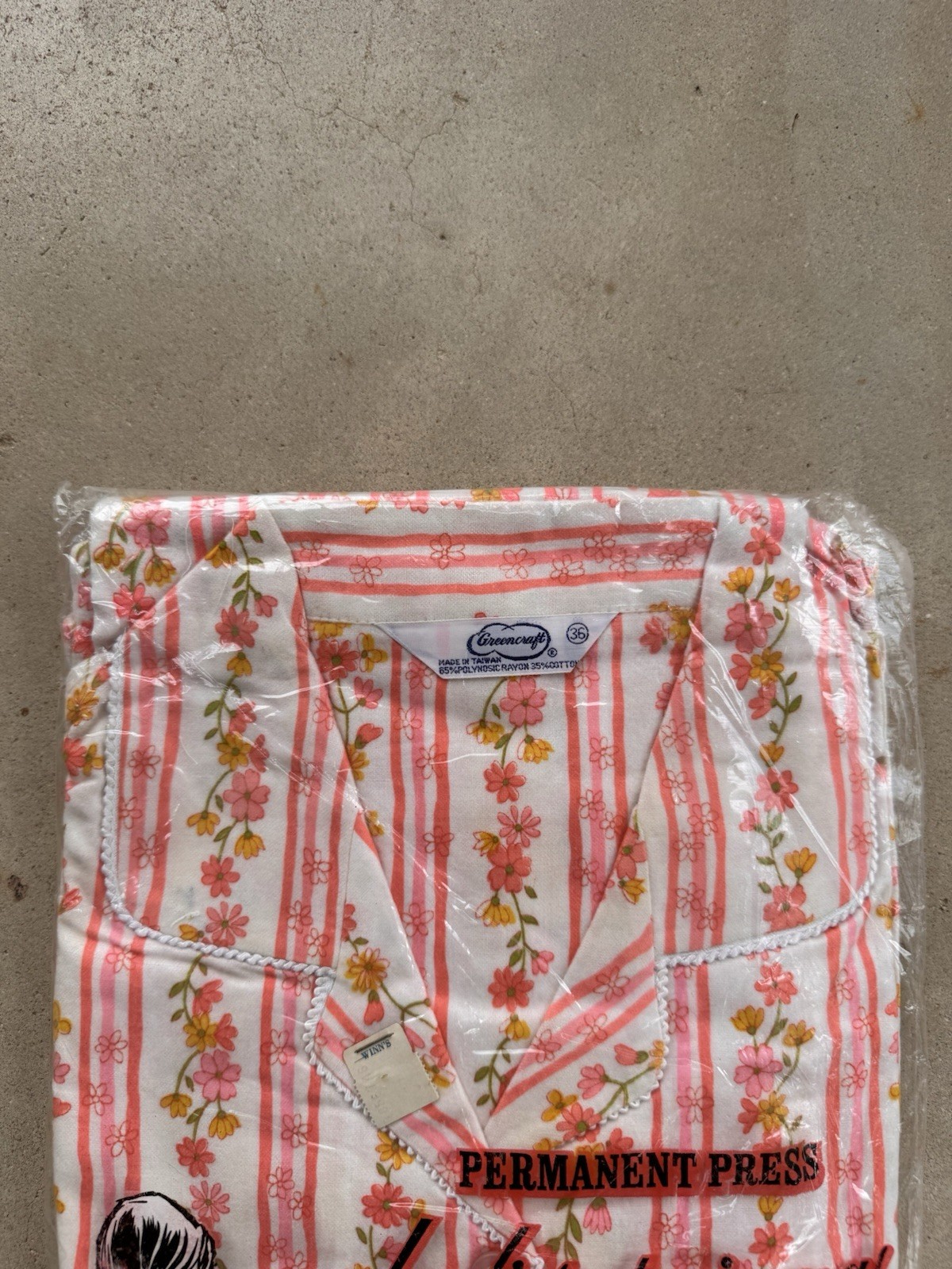 VTG 60s 70s Greencraft Pajamas NOS Deadstock Floral Pink Striped Mod Medium 36