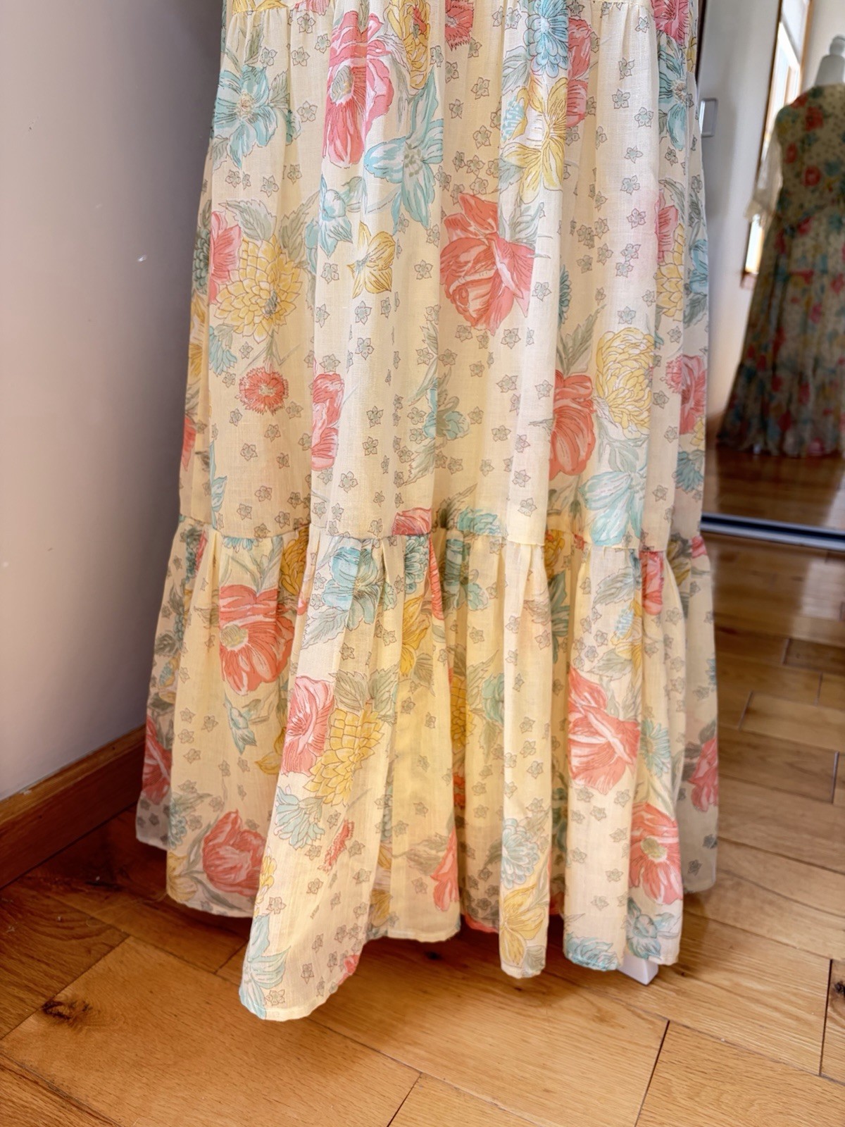Vintage 70s Long Maxi Prairie Dress Renaissance Cottagecore Fairy Yellow SMALL