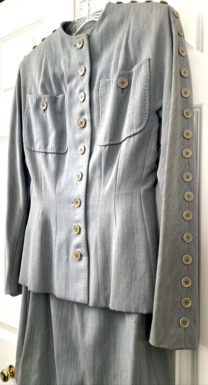 1940s Vtg Swansdown Gray Wool 2 Pc Suit Button Jacket & Skirt Nipped Waist OOAK