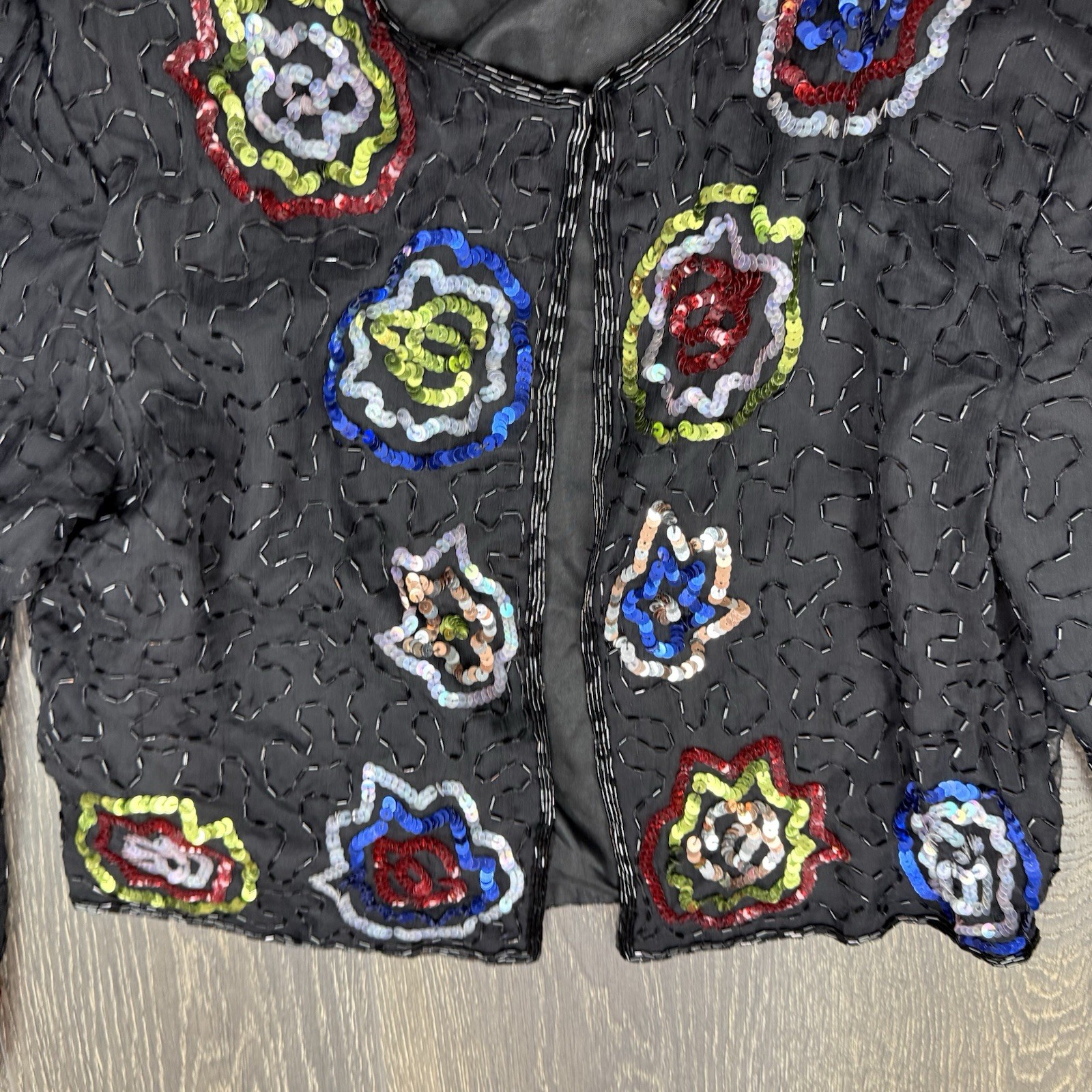 SEQUIN FLOWER POWER JACKET AVANT GARDE NEW WAVE RAVE CLUB DIVA MEDIUM