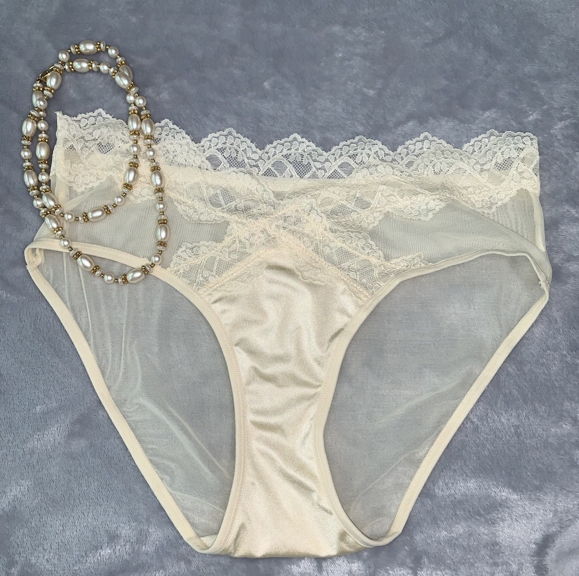 NEW Shiny & SHeeR Chiffon & Satin Bikini Panties M 6 See Thru Panty