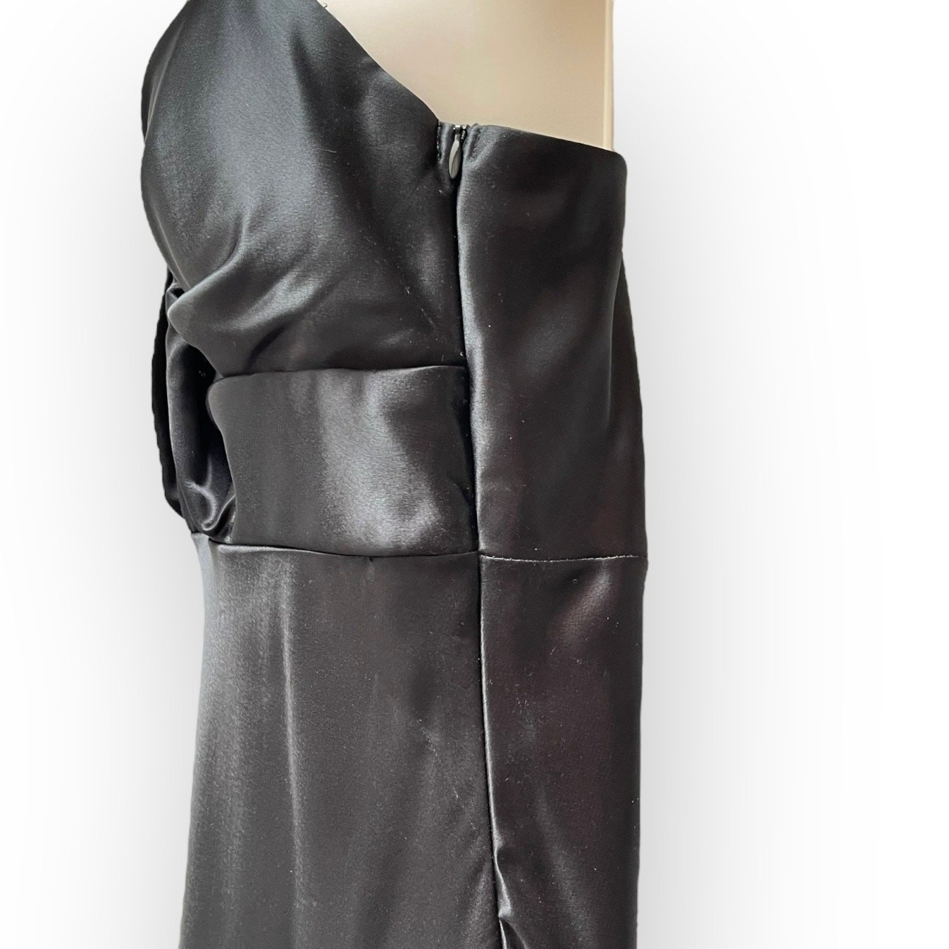 Black Silky Satin Formal Gown 30s Art Deco Style Vintage 1990s LBD Dress Medium
