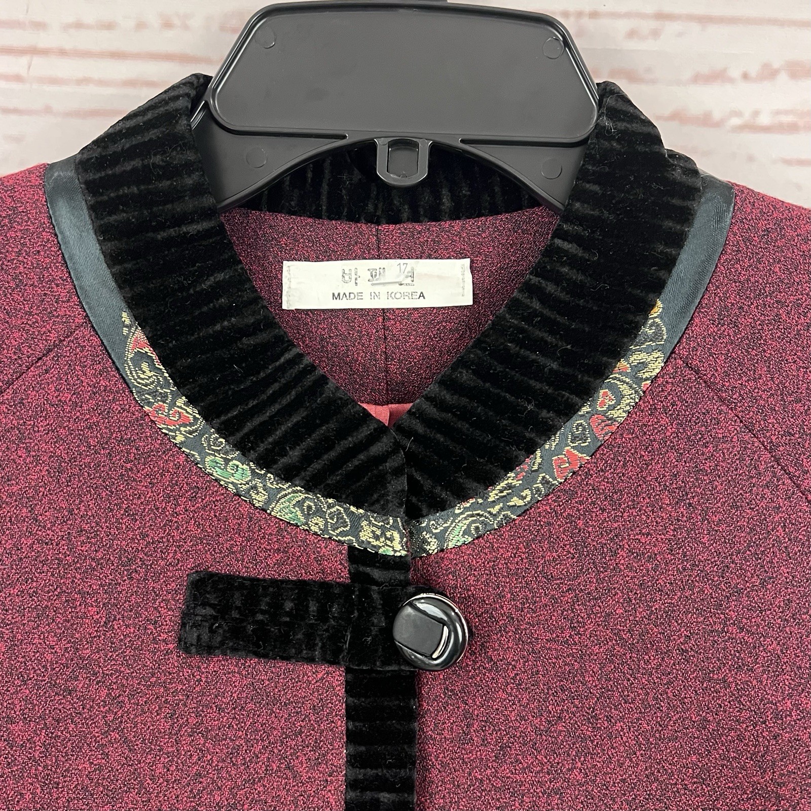 Vintage Asian Mandarin Collar Satin Brocade Velvet Kimono Blazer Cape Jacket
