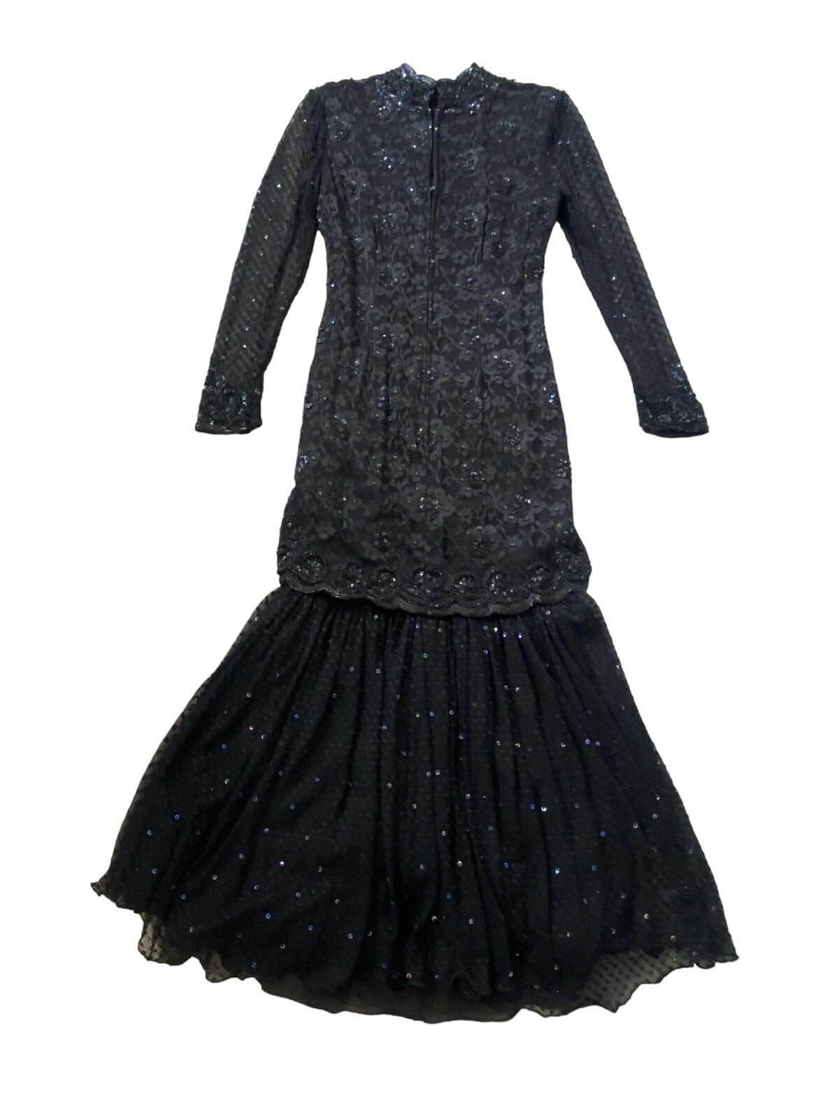 Vintage JUDITH ANN Creations Black Beaded Prom Formal Dress Gown S 80s 90s
