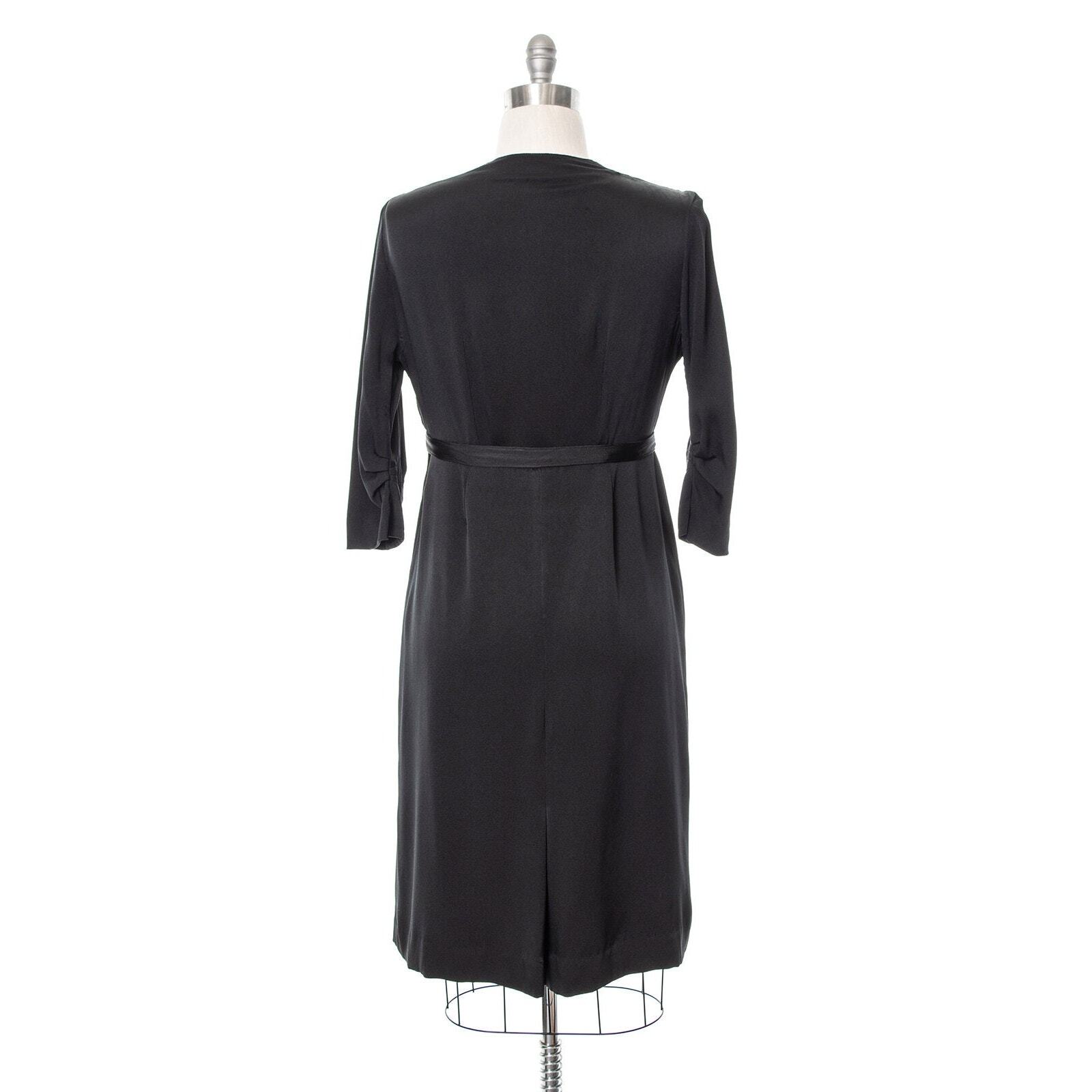 Vintage 1930s Dress 30s Black Silk Draped Hip Sarong Skirt Sheath Cocktail LBD