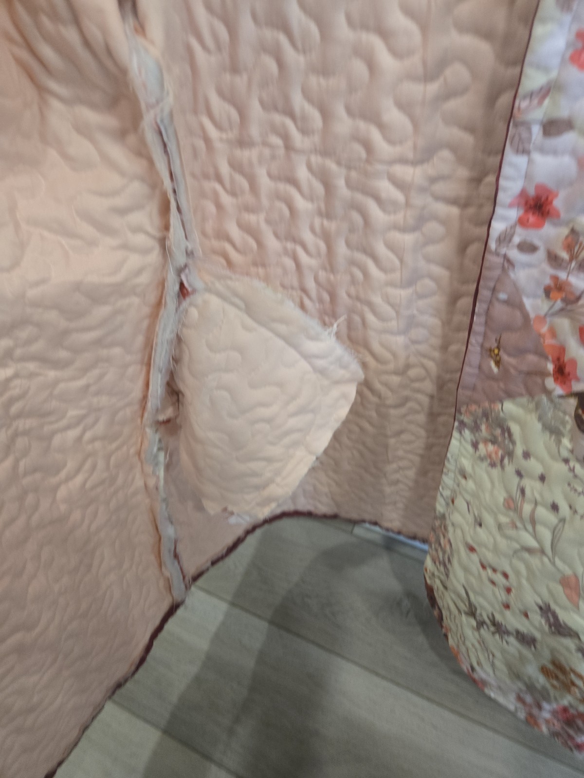 VTG Handmade Quilt Kimono Coat Jacket Floral Patchwork Print Cottagecore EUC