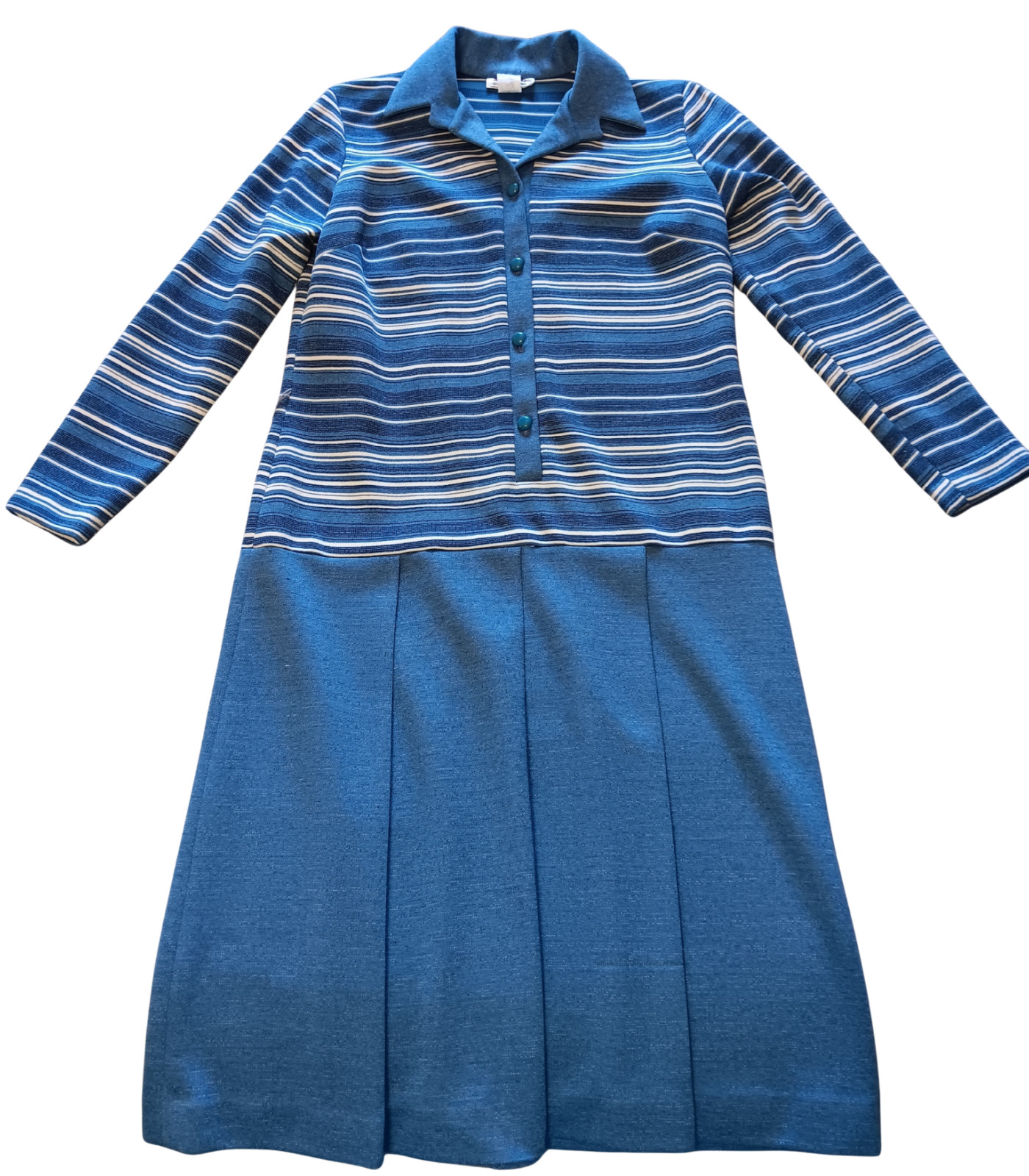 Vintage D’Alliard’s Striped Scooter Dress Box Pleat Mod Blue Grey Gray White 60s