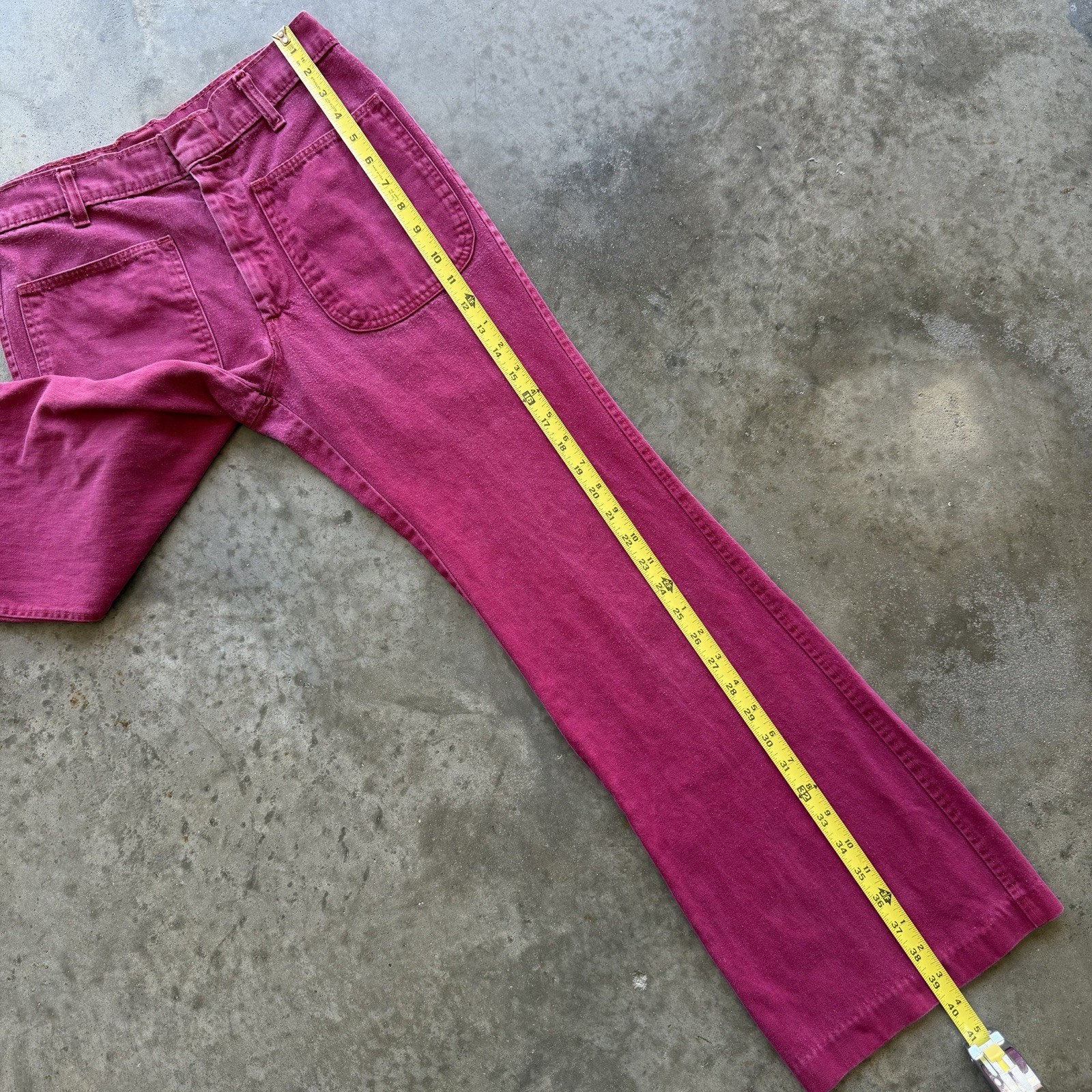 VTG Women’s 70s Burgundy Red Pink Front Patch Pocket Flared Pants 28 X 29