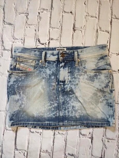 Diesel Vintage Y2K Mini Denim Skirt Tie Dye Blue