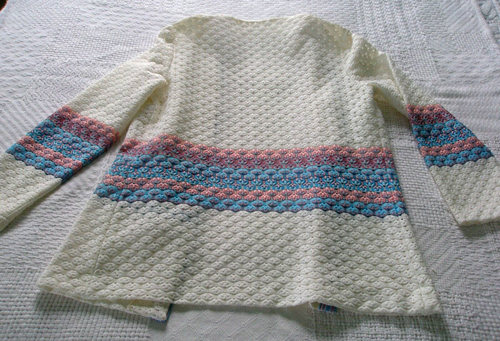 Vtg Cardigan & Vest Crochet Lace White Pink Blue Grannycore Mid Century
