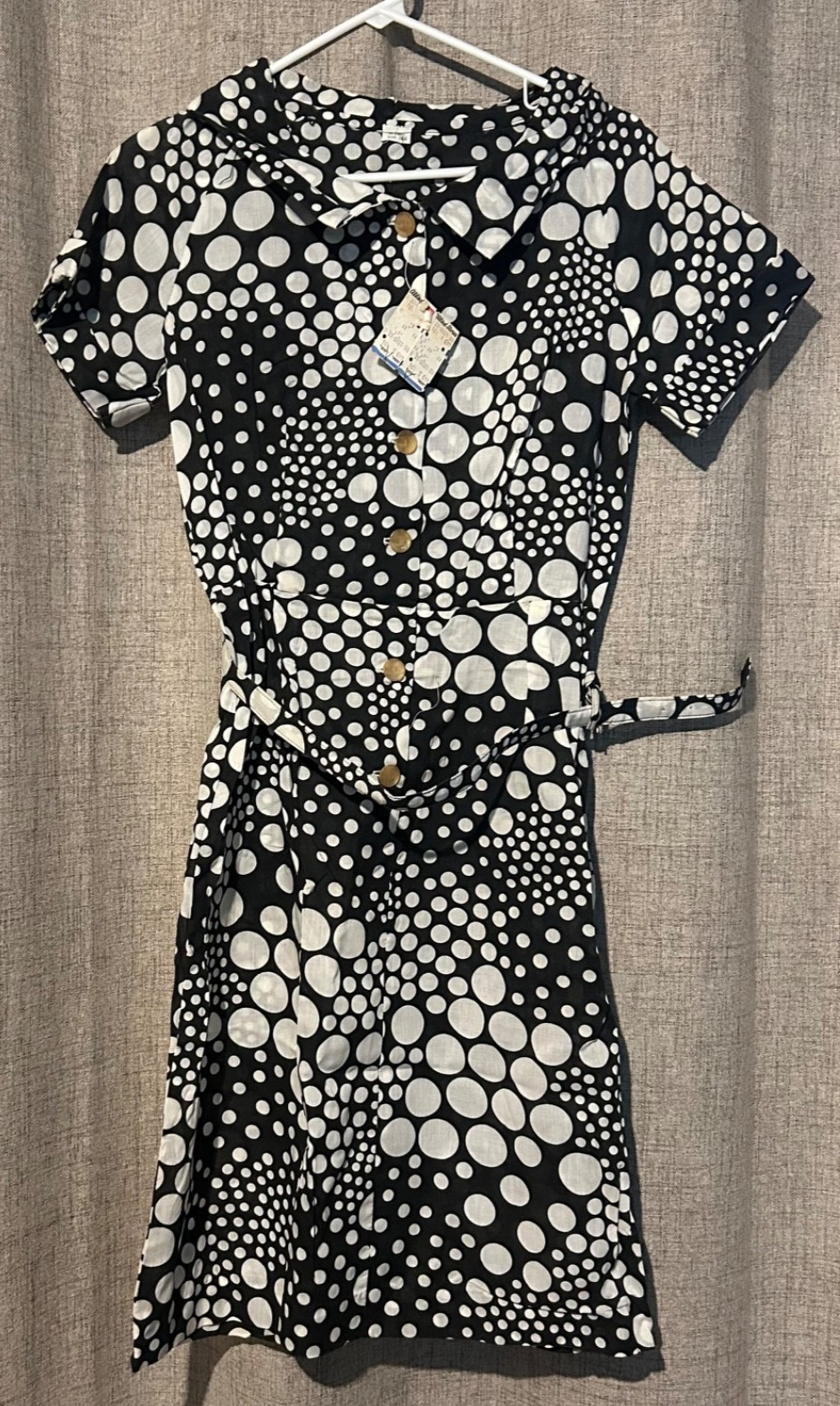 VTG black with white polka dots dress sheer 16 1/2