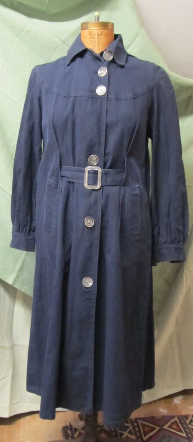 Antique 1910’s Ruf-sail Sherbrooke navy blue raincoat w/clear celluloid buttons