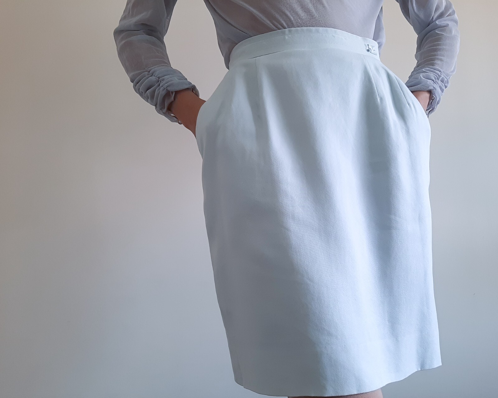 COURREGES 2 piece set Blue pastel jacket and skirt Womens Size S jacket skirt