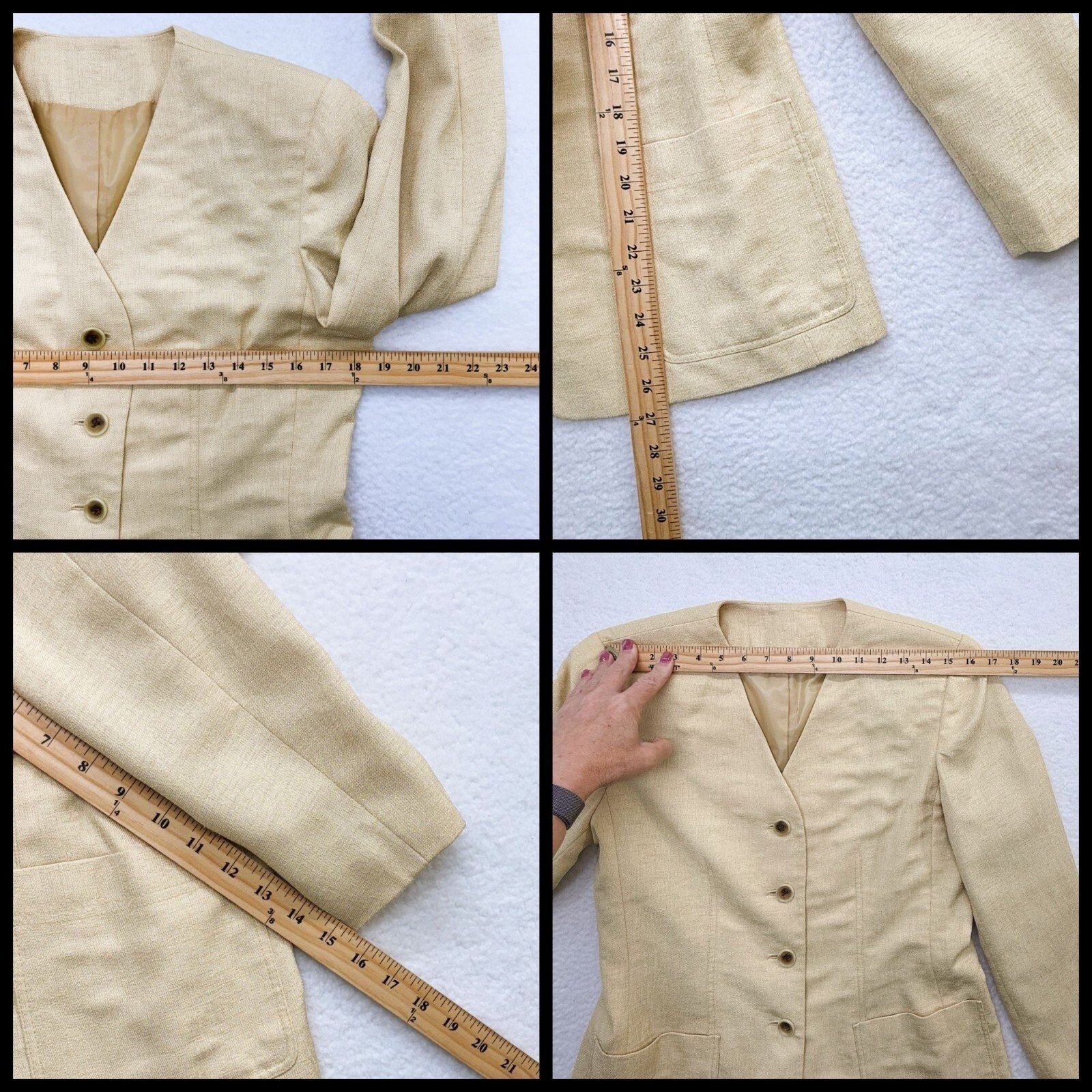 VTG Kasper 2PC Pant Suit Linen Look Pleated Lined Pockets Yellow Career Size 6P