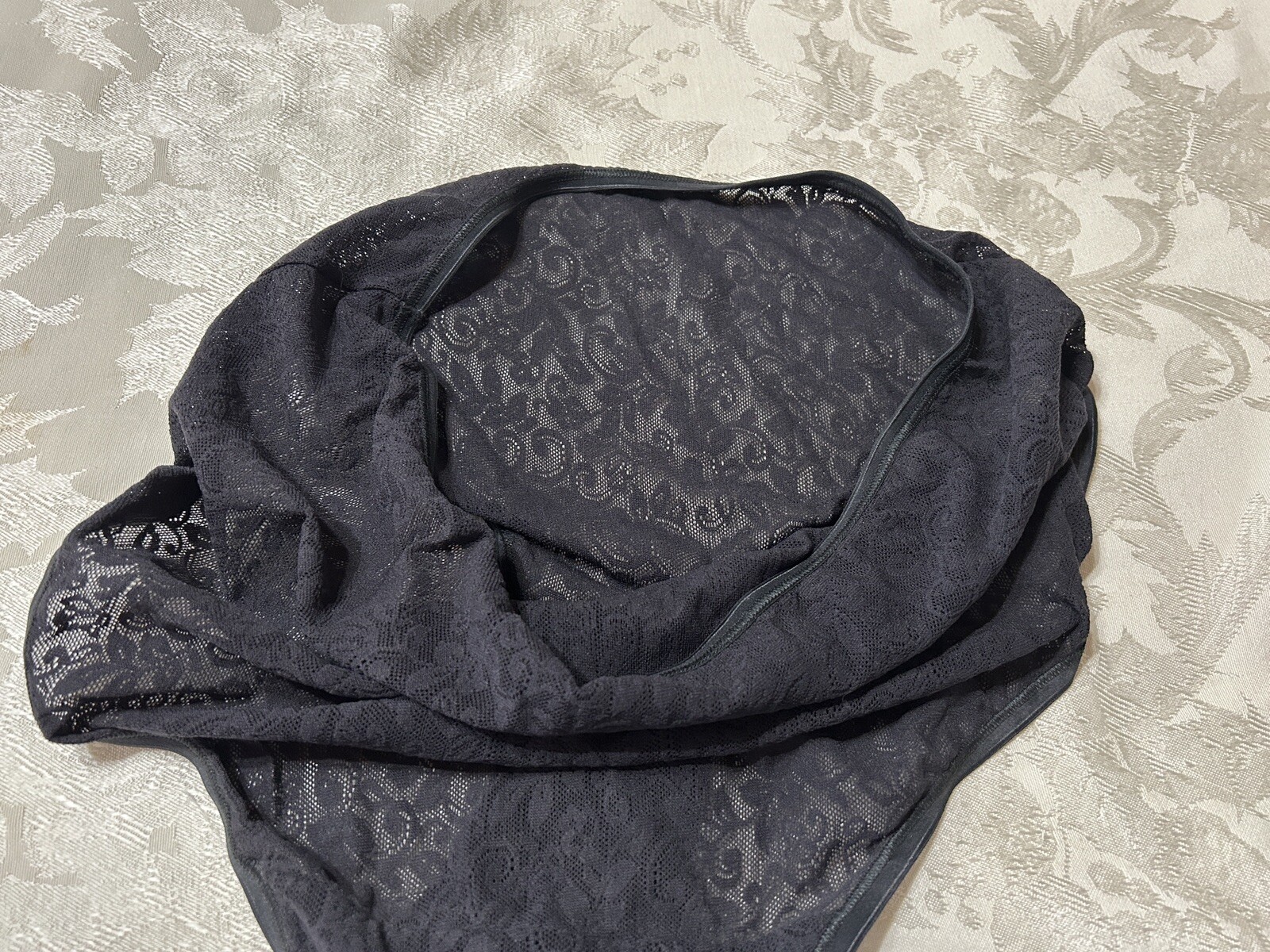 NWOT Vtg VANITY FAIR 13160 Floral Lace Hi-Leg Sz 9 Black Brief Panties #76
