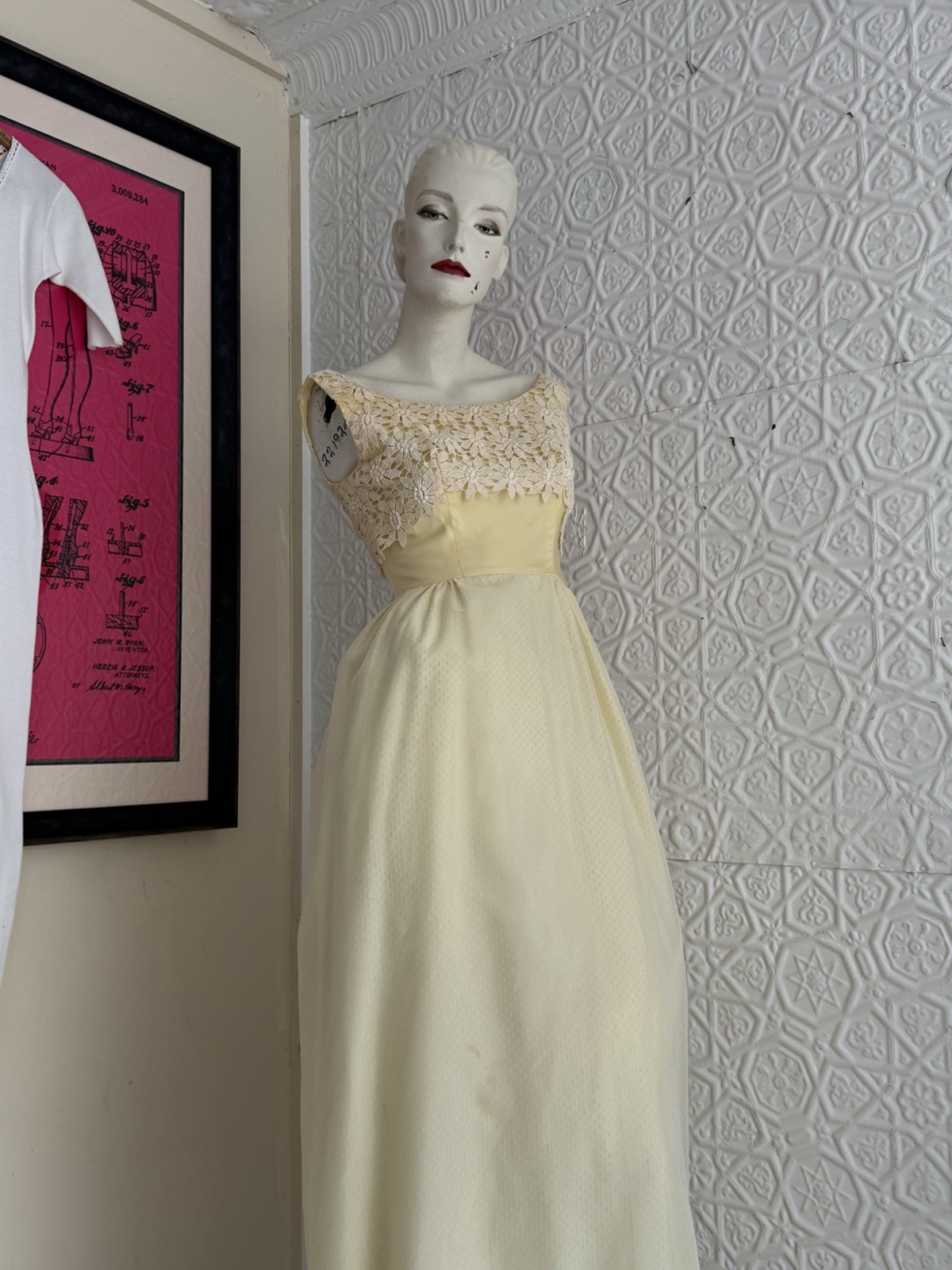 vintage 1960s prom gown yellow floral bridesmaid tank dress maxi xs formal