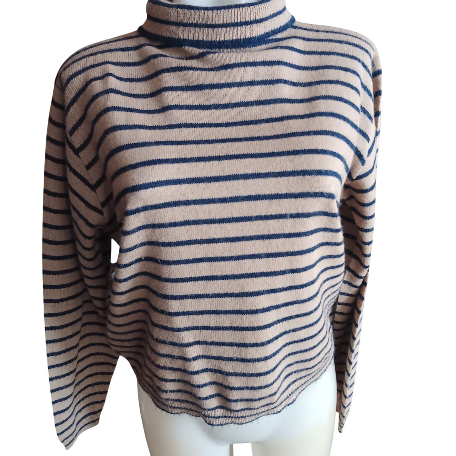 Medium Vintage 1960’s Mock Neck Sweater Top Mod Striped Back Zipper Shirt