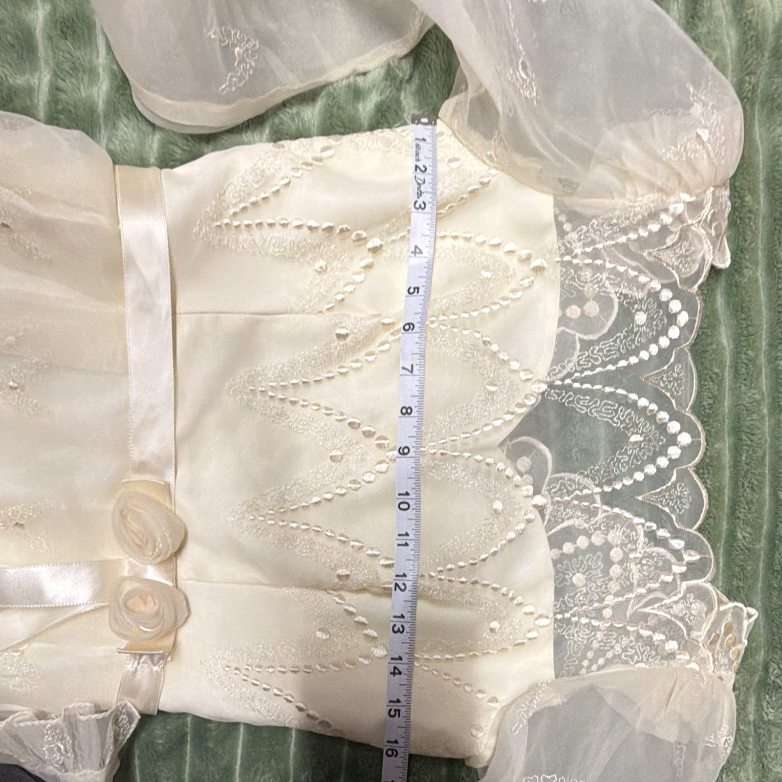 Vintage Ivory Lace Organza A-Line Dress Long Sleeve, NO SIZE MEASUREMENTS SHOWN