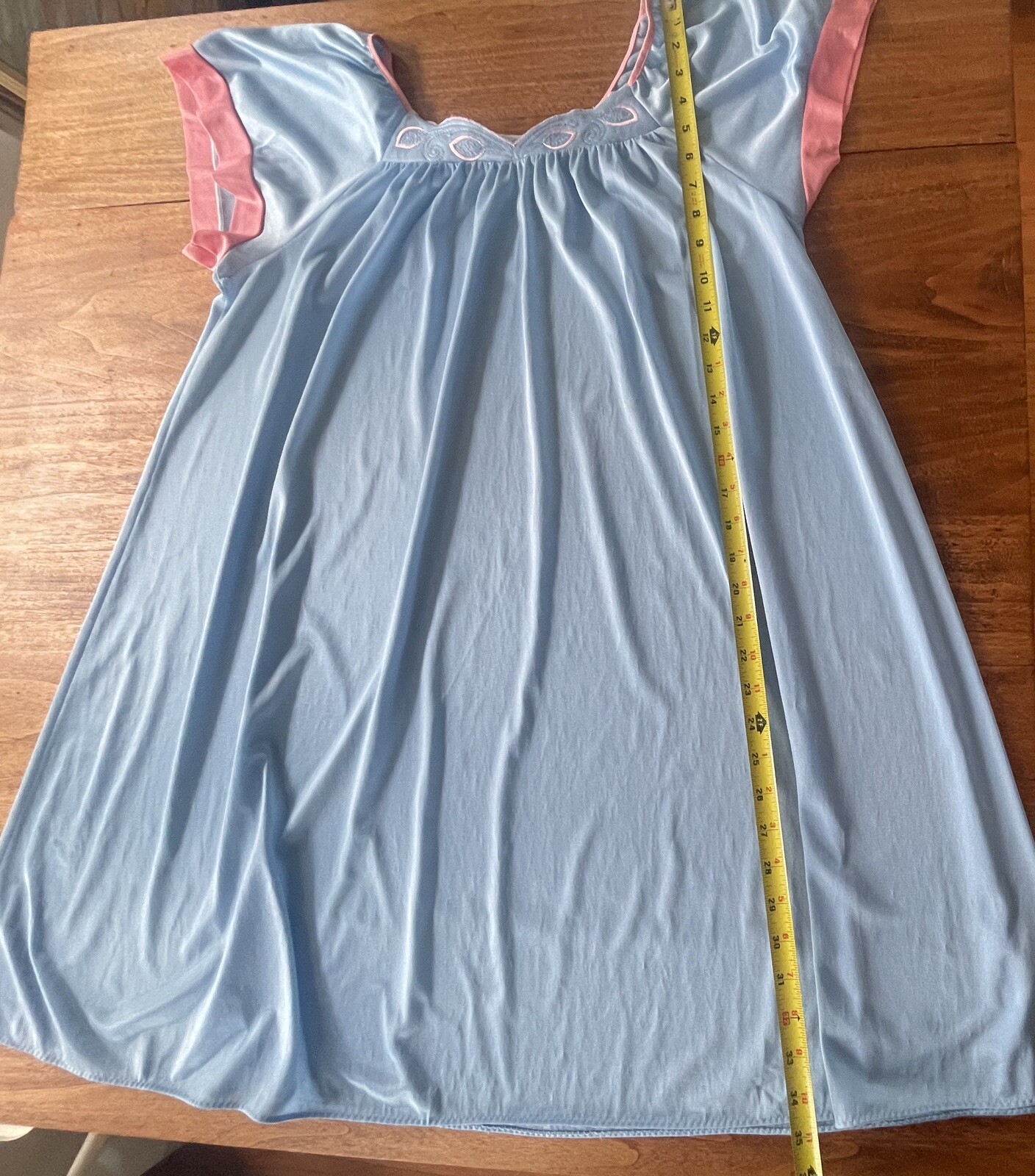 Finesse VTG Nightgown Nylon Embroidered Blue w/Pink Flowers S-L USA