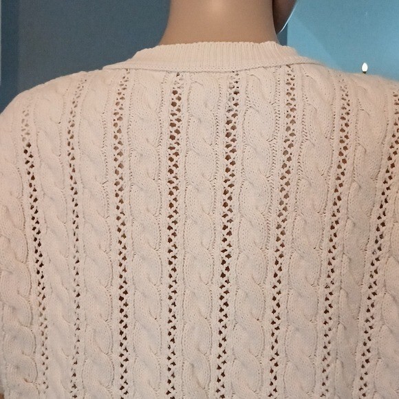 Christie & Jill vintage cableknit V-neck cream cardigan M