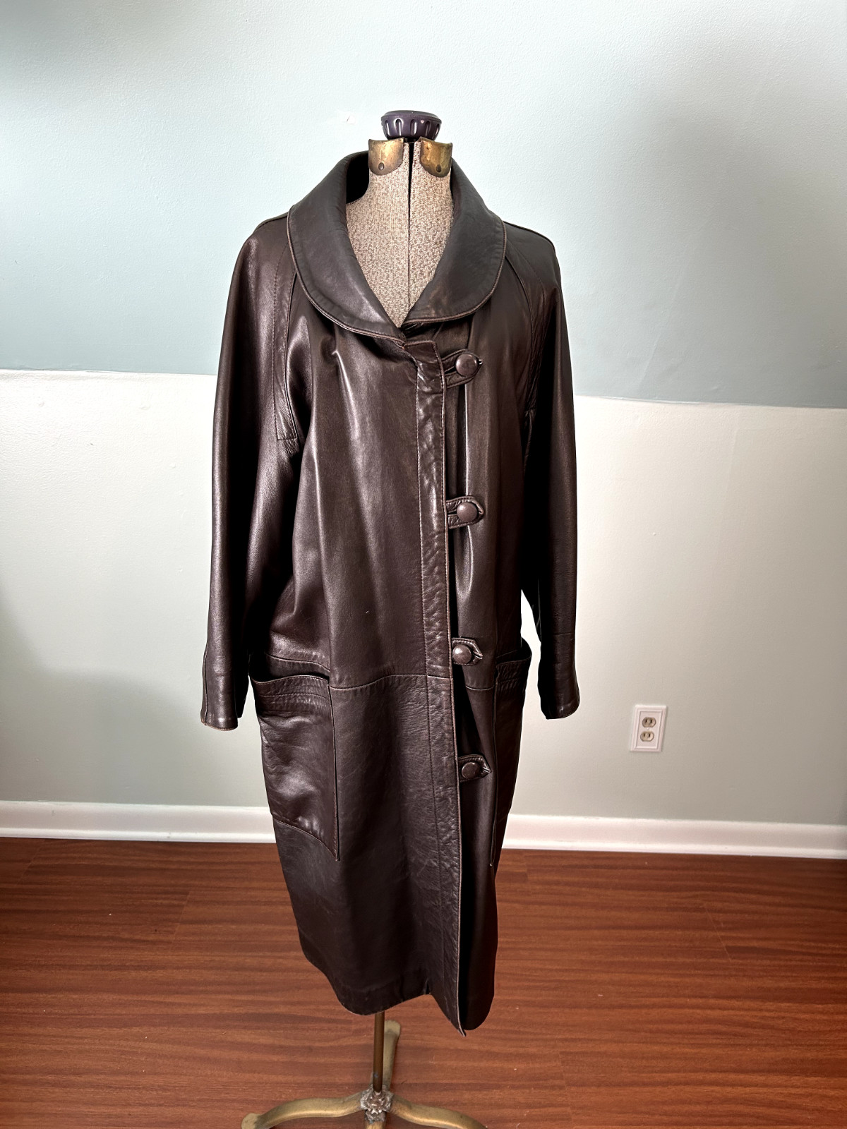 Vintage 1950s Dark Cocoa Brown Buttery Soft Napa LEATHER Long Coat Sz L Custom