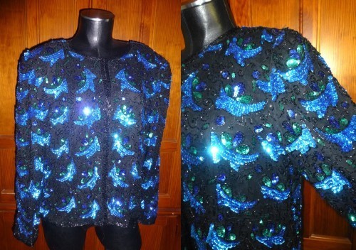 Vtg 80s Runway GLAM Sequin Beads Jeweled Embroidered SILK Evening JACKET sz L