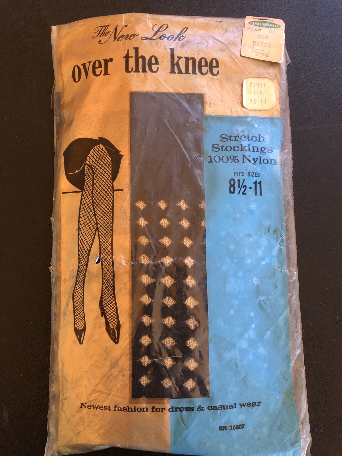 Vintage Black Patterned Fishnet Stocking NIP 8 1/2 -11