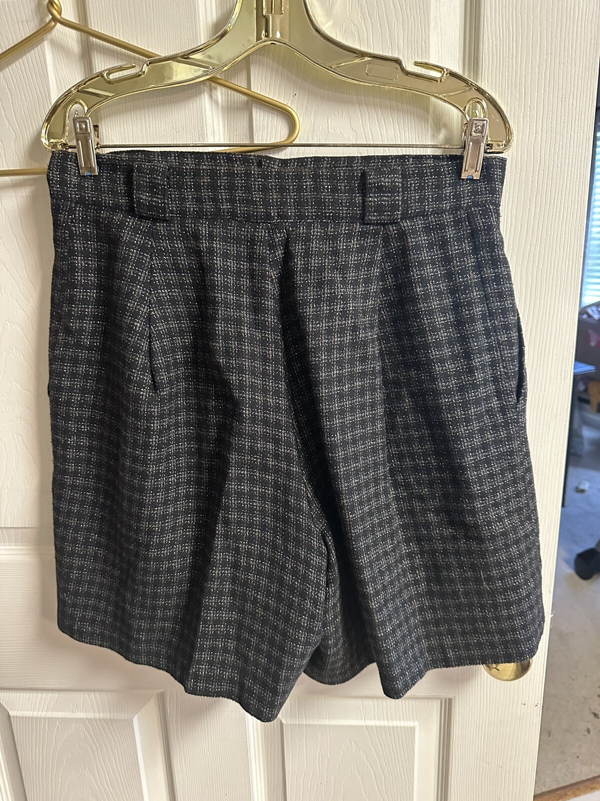 70s Wool Shorts Pants Plaid High Waisted Tailored VTG Academia Large 16 32×20