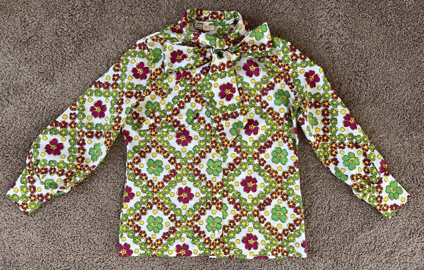 Vintage Jami Originals Multicolor Floral Neck Tie Blouse-Size 14/34