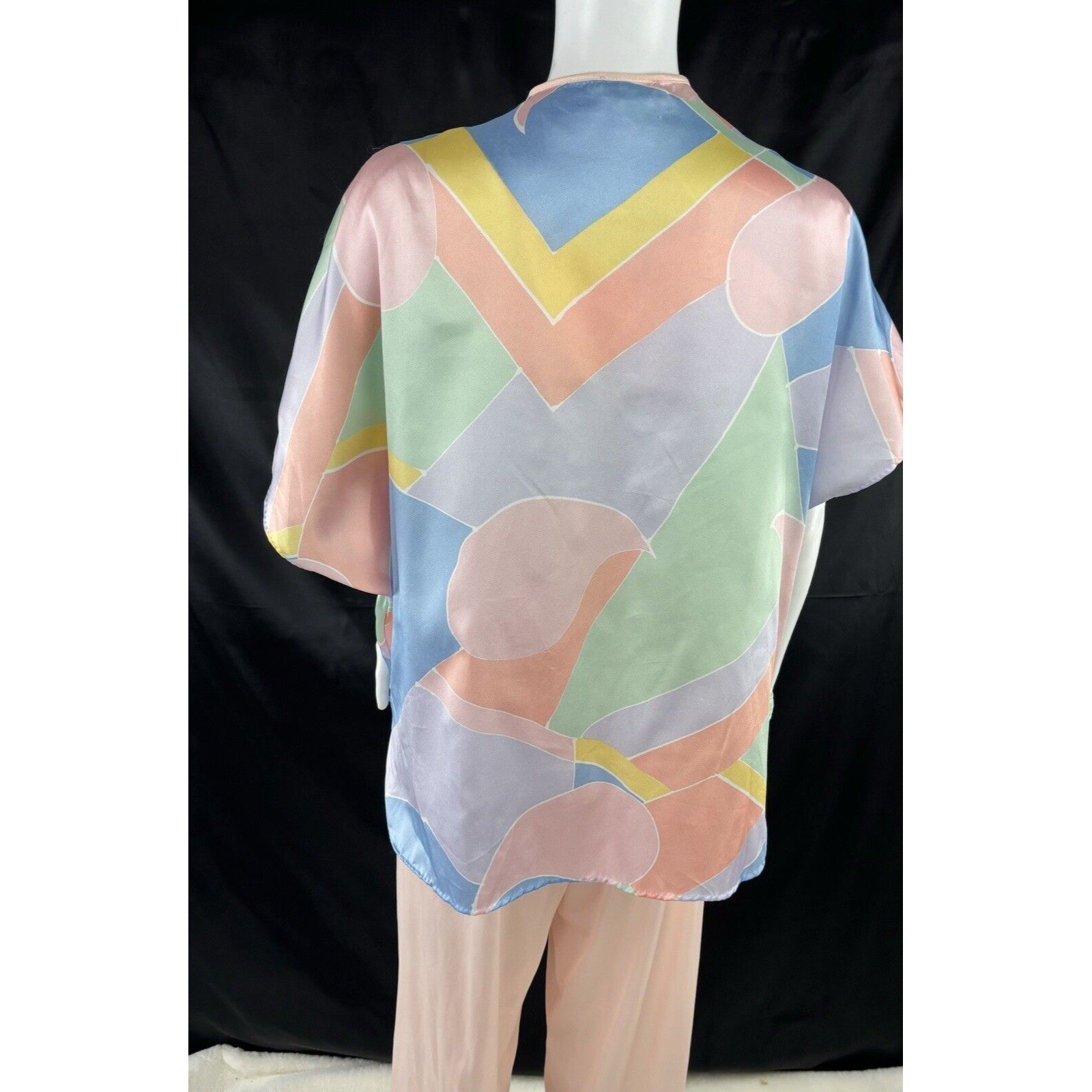 Yolande Mod Robe Satin Blouse Floral Shirt Pink Pants Vintage 80’s 3pc Lingerie