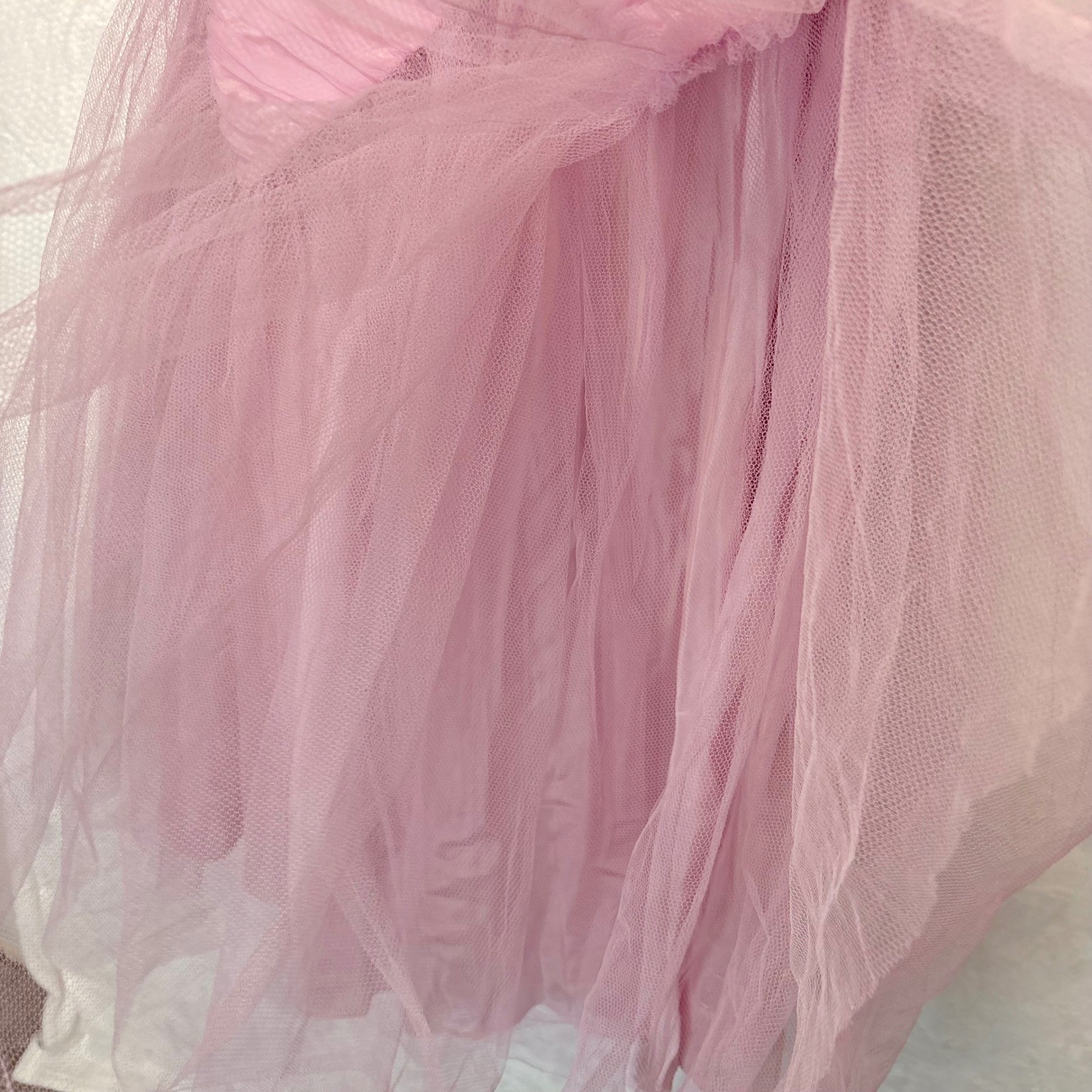 Vintage Lilac Tulle Off Shoulder Tea Length Party Dress Ruched 50s 24 Waist